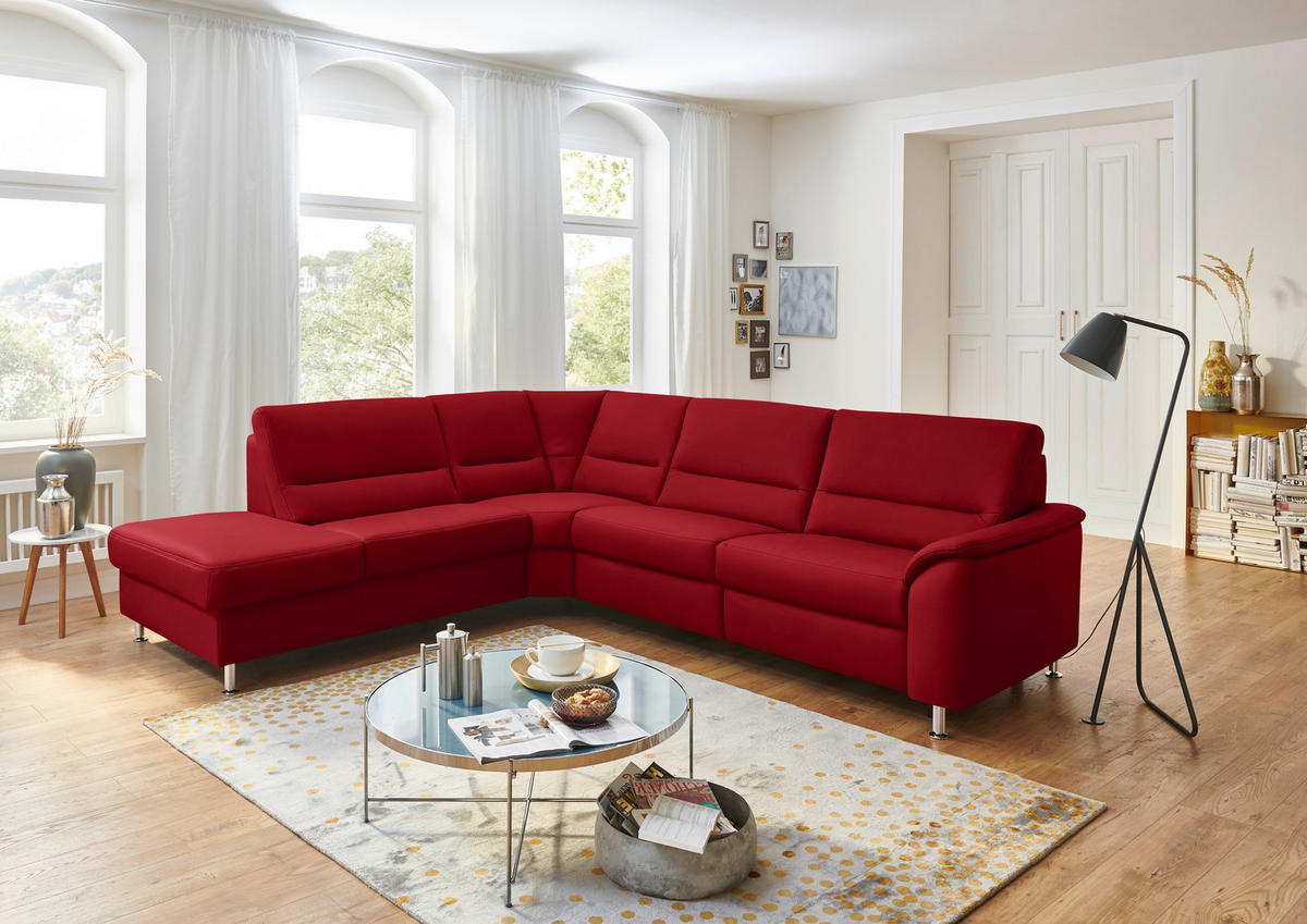 ECKSOFA in Echtleder Rot  - Rot/Alufarben, Basics, Leder/Metall (249/290cm) - Beldomo Premium