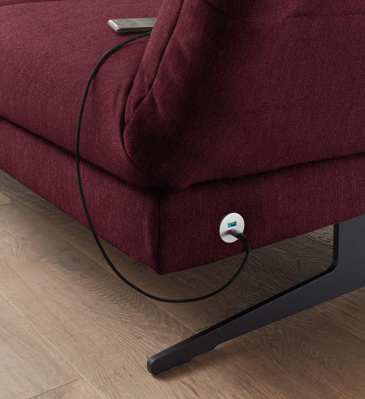 ECKSOFA in Flachgewebe Weinrot  - Weinrot/Schwarz, Design, Textil/Metall (176-217/279-327cm) - Dieter Knoll