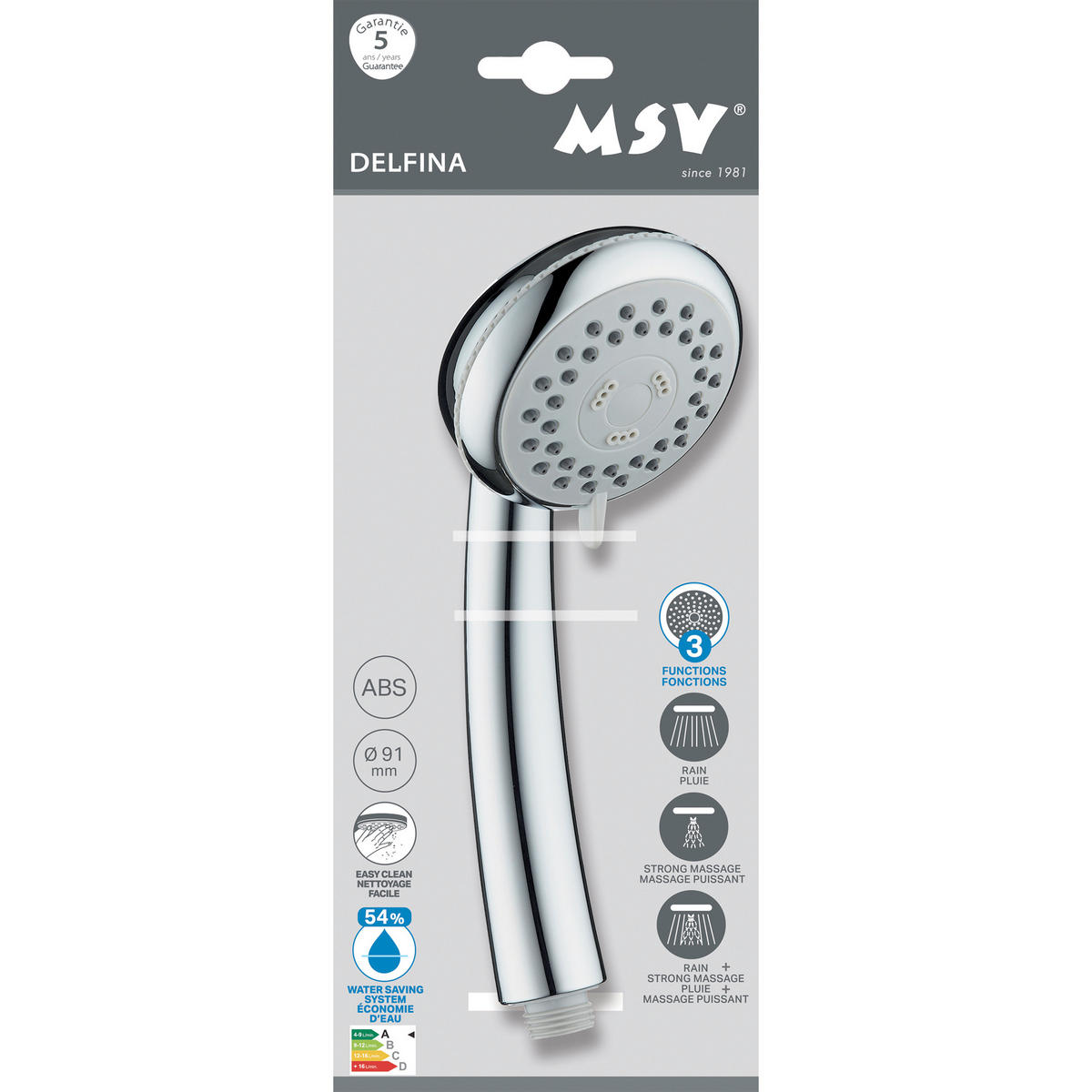 DUSCHKOPF   - Chromfarben, Basics, Kunststoff (9.1/23.9/3.4cm) - MSV
