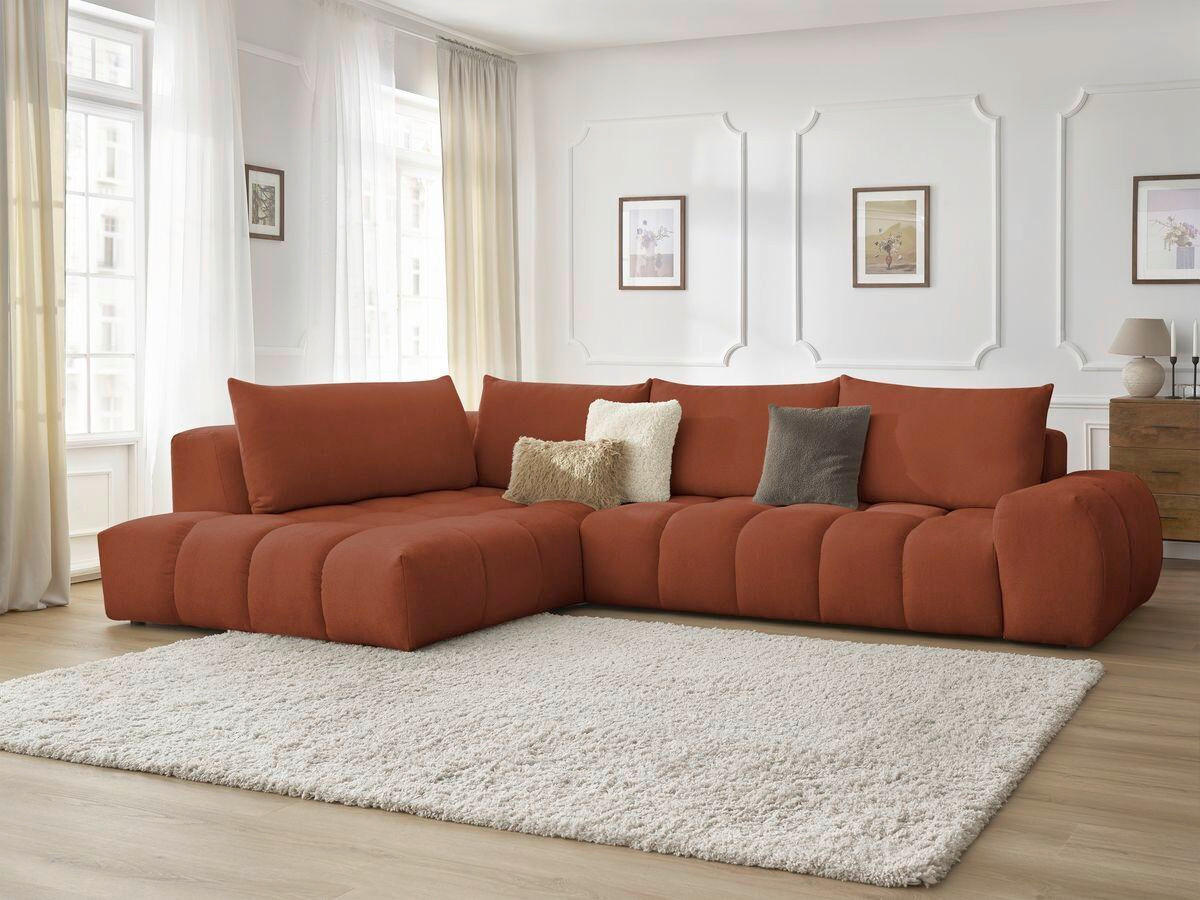 ECKSOFA Ottomane links  EVEREST Orange Struktur  - Schwarz/Orange, MODERN, Kunststoff/Textil (210/352cm) - Livetastic