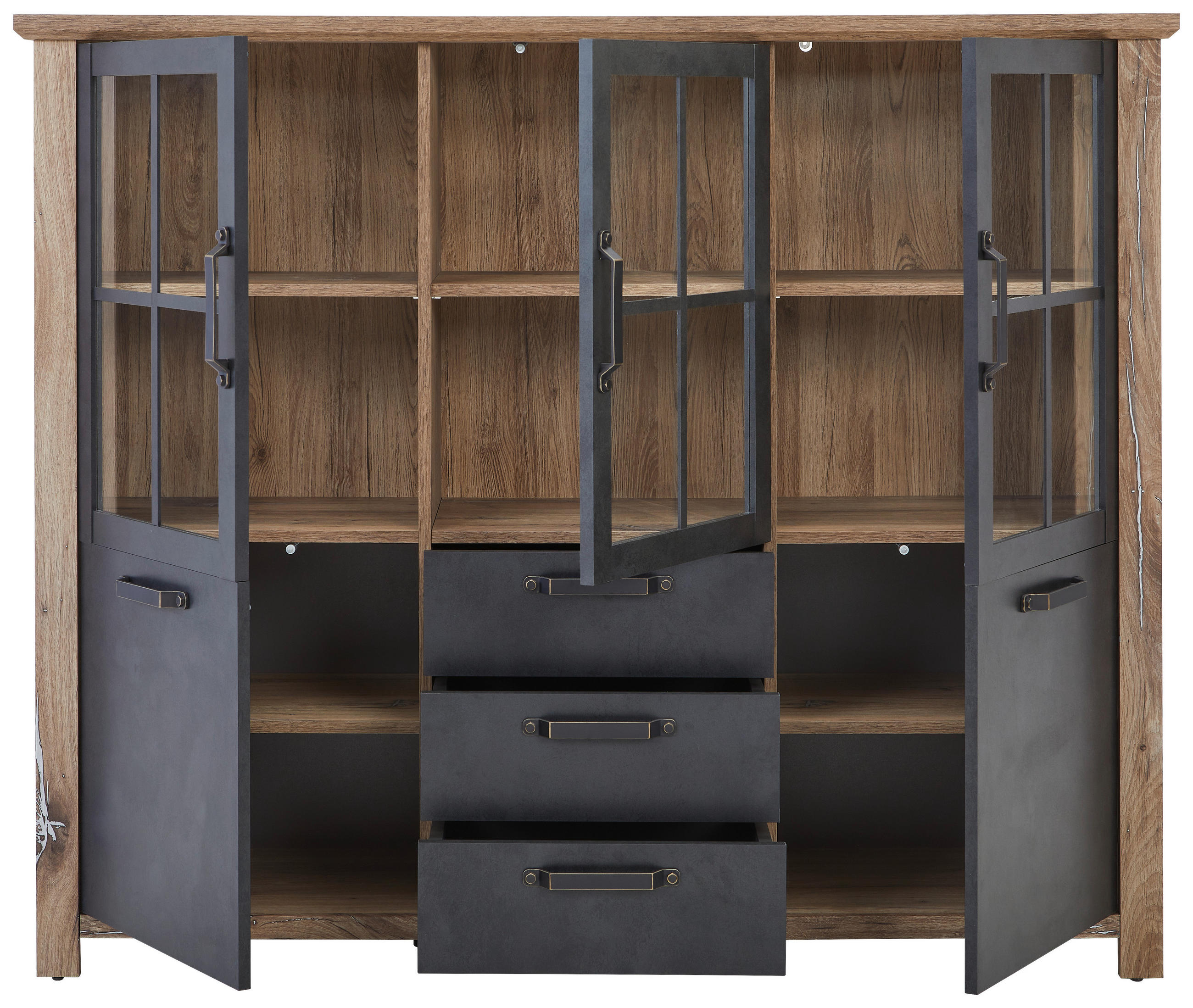 FÉLMAGAS SZEKRÉNY 149/125/40 cm  - tölgyfa/szürke, Modern, faalapú anyag/fém (149/125/40cm) - Hom`in