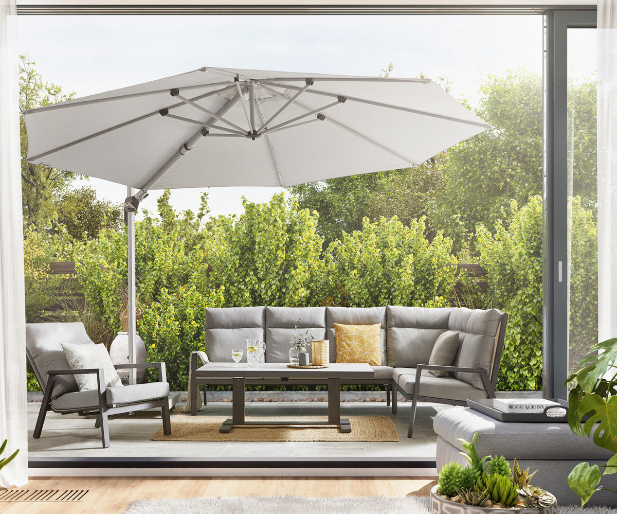 LOUNGE MIZA  - antracit/svetlo siva, Design, kovina/steklo (141/80/50-70cm) - Amatio