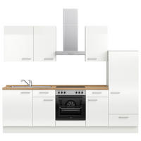 KÜCHENLEERBLOCK 270 cm   in Eichefarben, Weiß Hochglanz  - Edelstahlfarben/Eichefarben, MODERN, Holzwerkstoff/Metall (270cm) - Nobilia