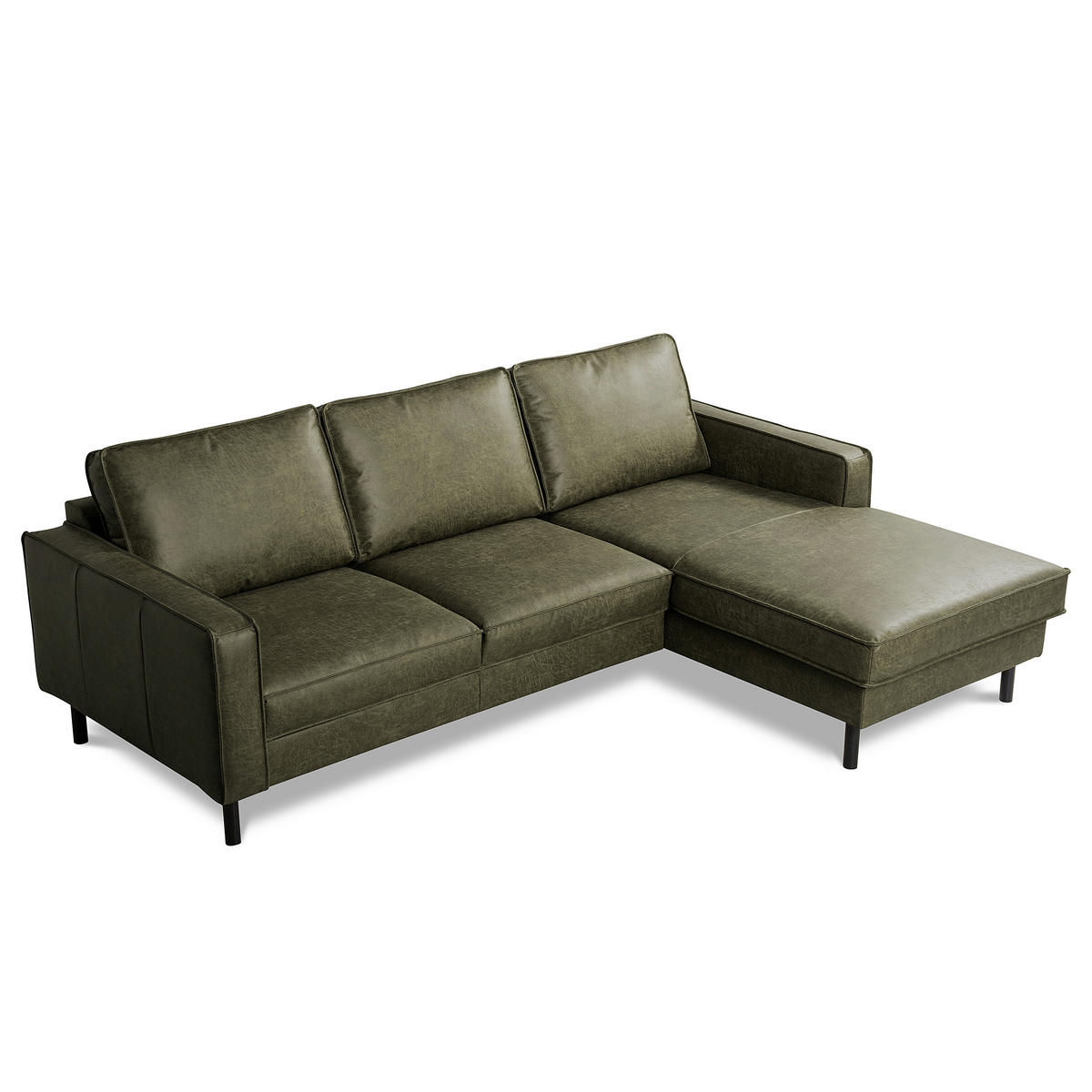 ECKSOFA Grün Echtleder Lederlook Bettkasten, Schlaffunktion, Rücken echt  - Schwarz/Grün, Design, Leder/Textil (166/238cm) - Livetastic