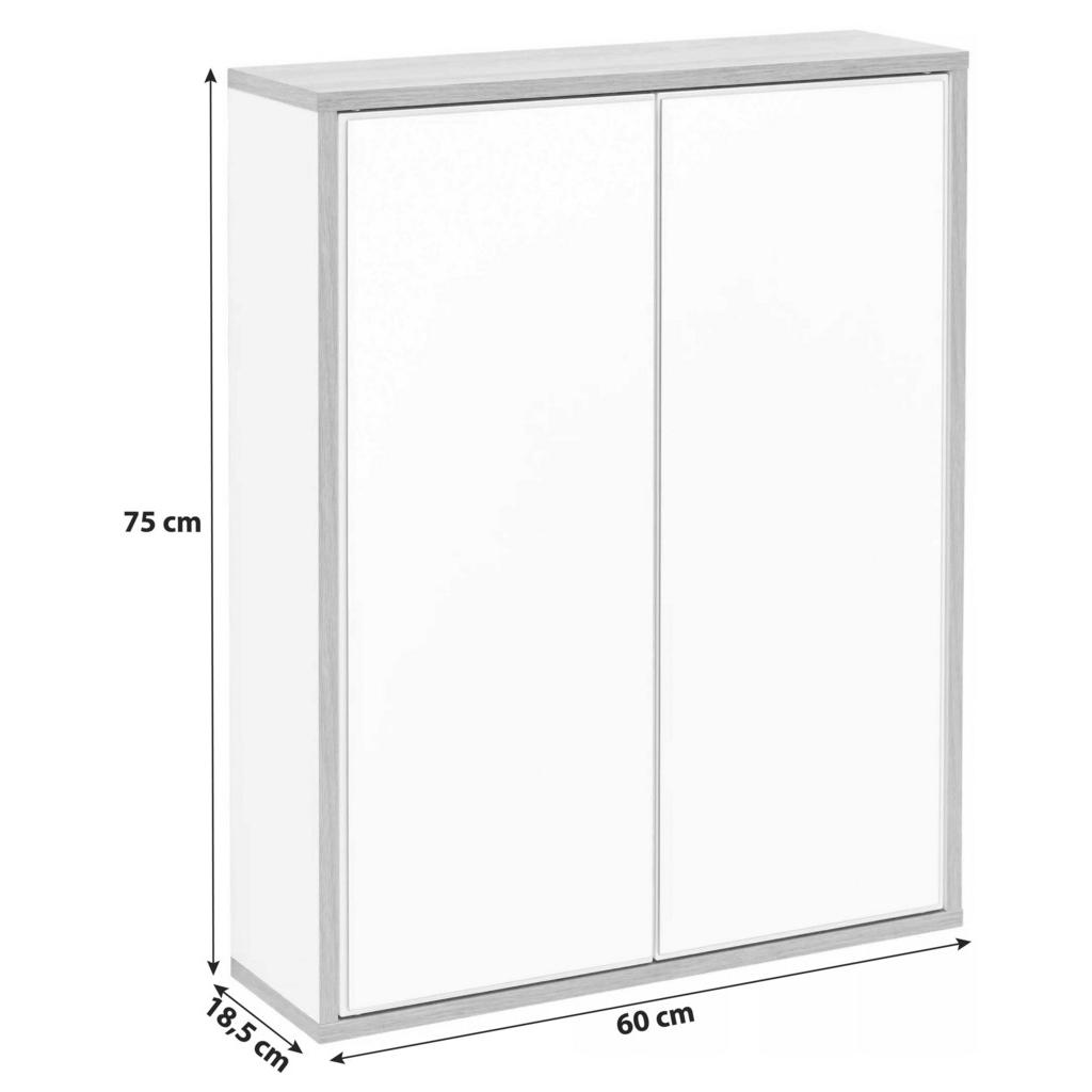 Thumbnail - Mid.you Spiegelschrank, Weiß, Eiche, Glas, 2 Fächer, 60x75x20.1 cm, Badezimmer, Badezimmerspiegel, Spiegelschränke