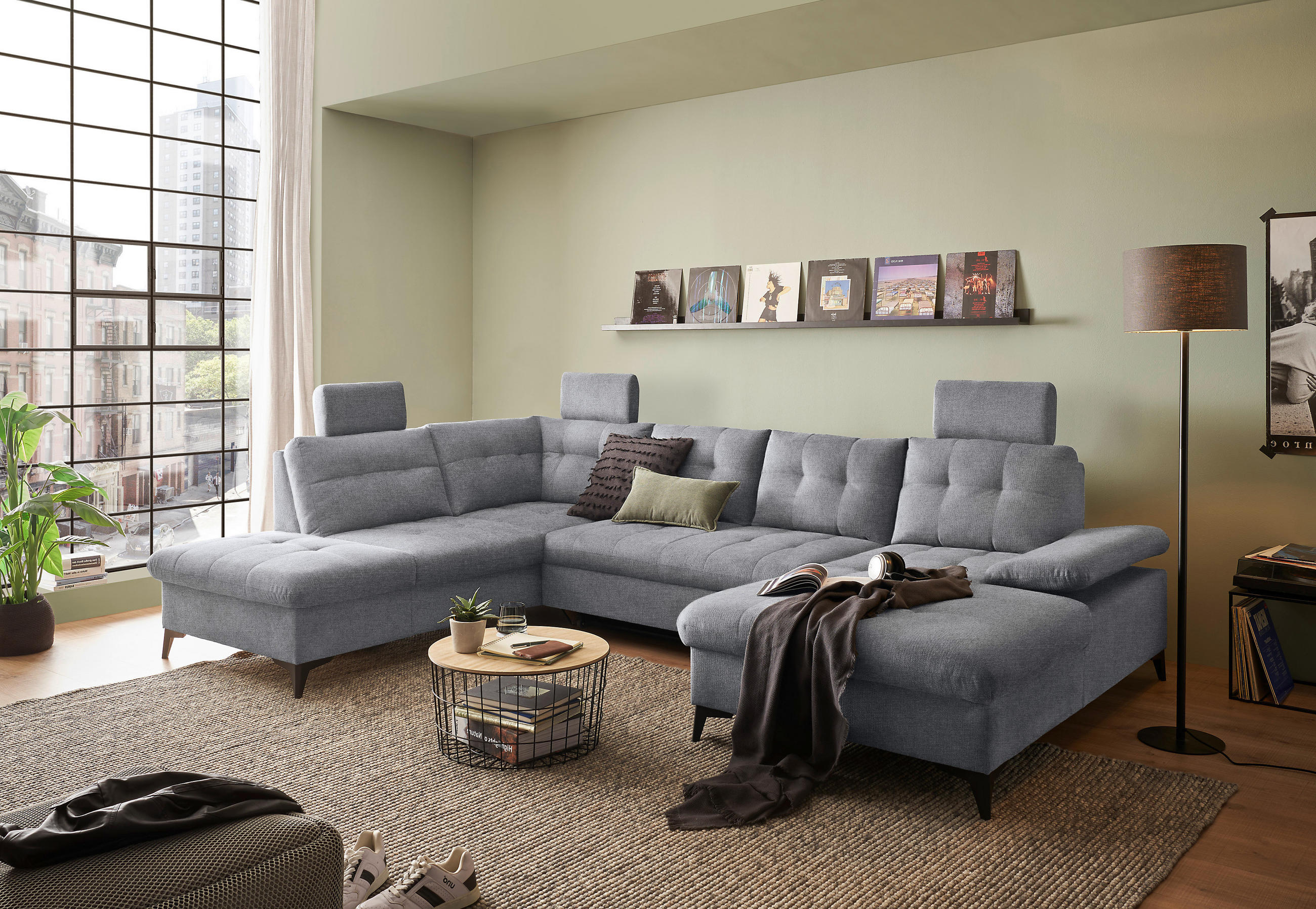 WOHNLANDSCHAFT Grau Webstoff  - Schwarz/Grau, KONVENTIONELL, Kunststoff/Textil (218/324/170cm) - Carryhome