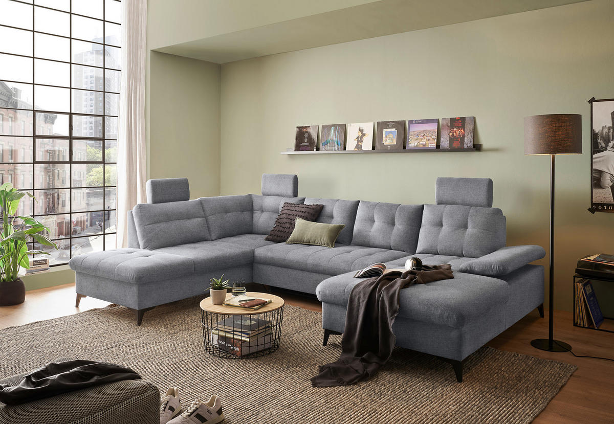 WOHNLANDSCHAFT in Webstoff Grau  - Schwarz/Grau, Konventionell, Kunststoff/Textil (218/324/170cm) - MID.YOU