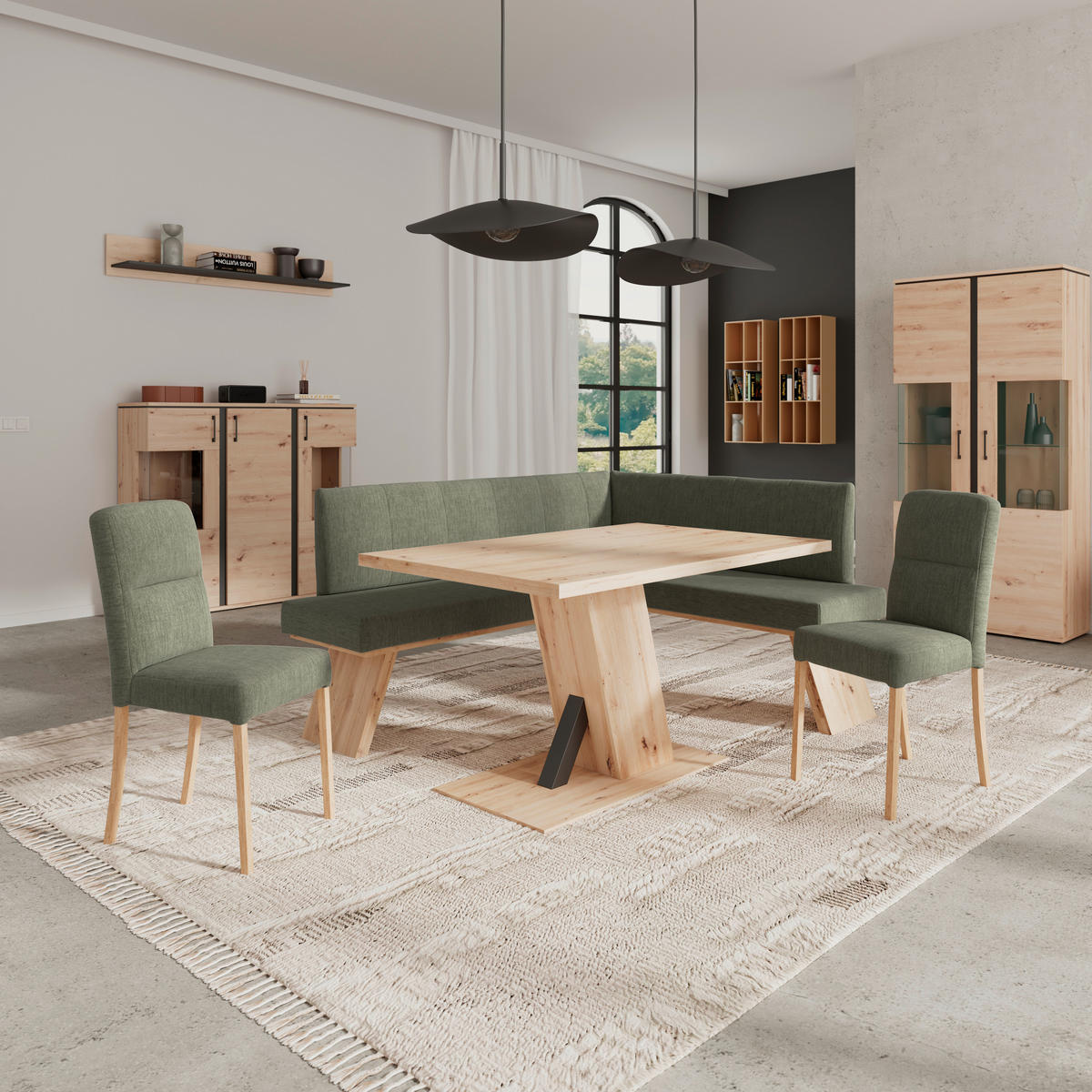 ECKBANK 185/150 cm Webstoff Grün   - Eichefarben/Grün, KONVENTIONELL, Textil (185/150cm) - Livetastic