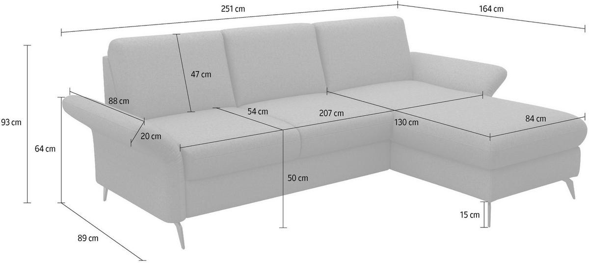 ECKSOFA ROCHELLE E Dunkelgrau Flachgewebe  - Dunkelgrau/Schwarz, KONVENTIONELL, Textil/Metall (251/164cm) - Sit & More