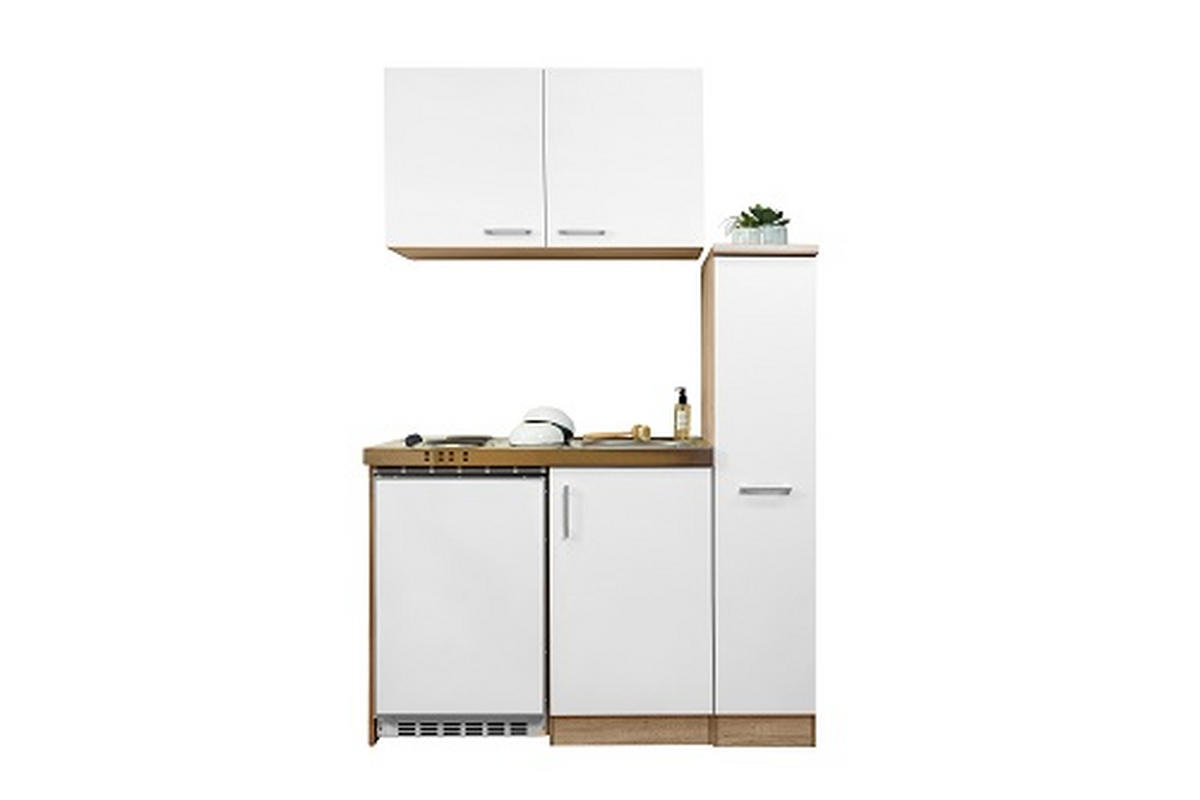 MINIKÜCHE 130 cm   in Weiss, Eichefarben  - Weiss/Edelstahlfarben, Modern, Holzwerkstoff/Metall (130cm) - Respekta