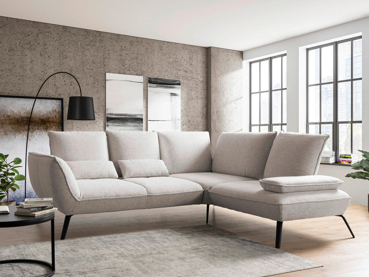 ECKSOFA Beige Flachgewebe, Struktur  - Beige/Schwarz, Design, Textil/Metall (259/233cm) - Moderano