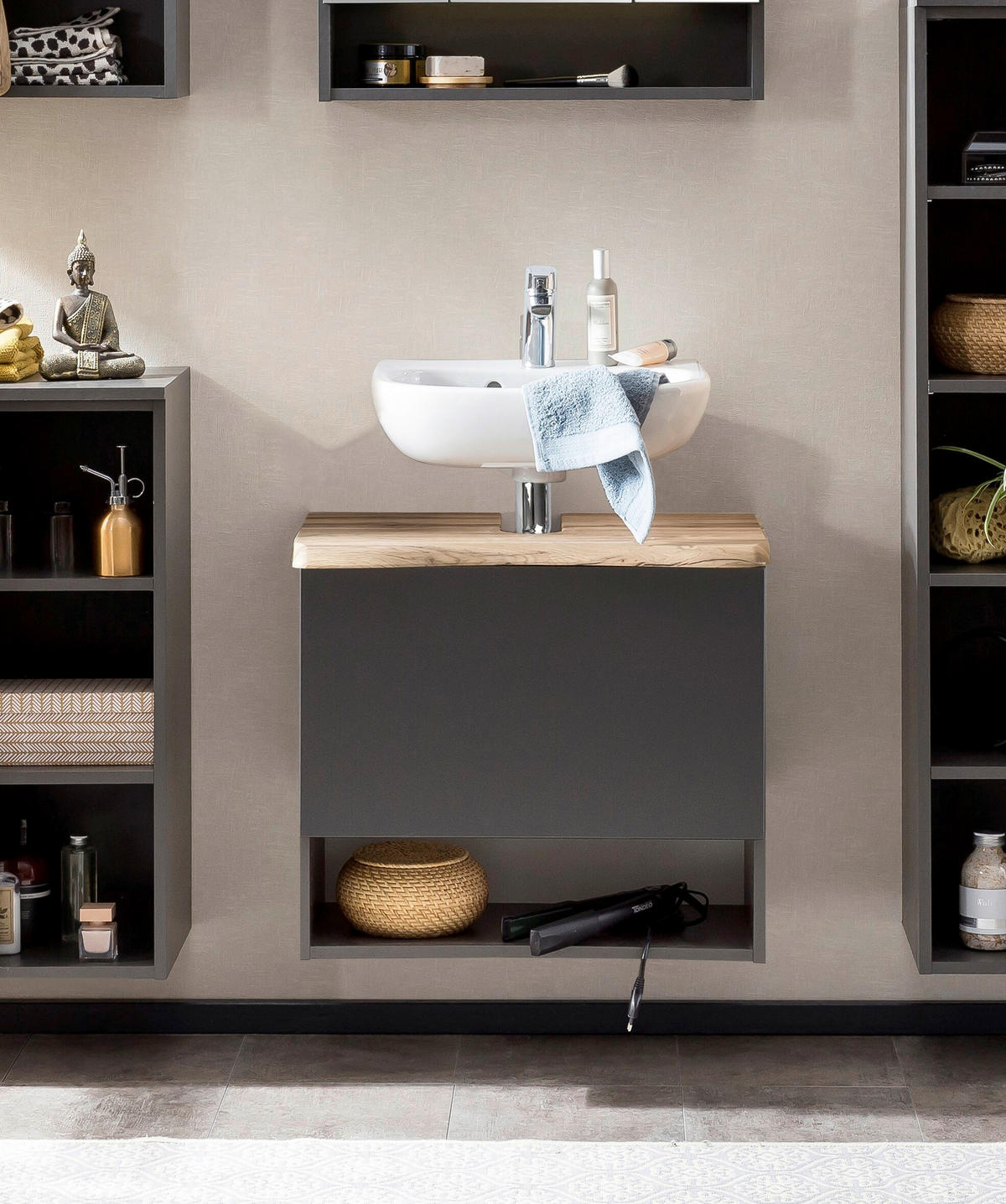 WASCHTISCHUNTERSCHRANK 61/55/40 cm  - Silberfarben/Eiche Wotan, Natur, Holzwerkstoff/Kunststoff (61/55/40cm) - Xora