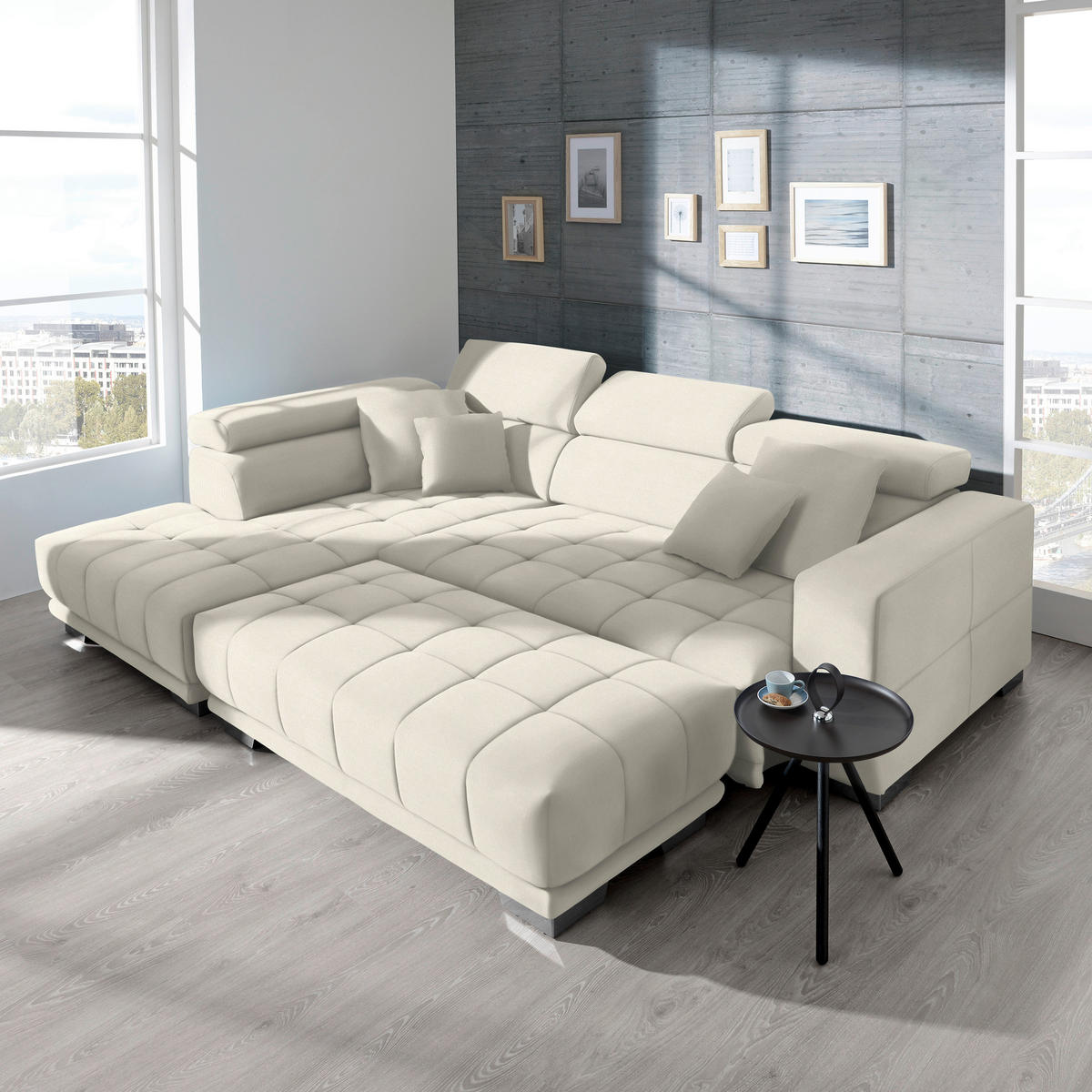 ECKSOFA in Mikrofaser Weiß  207/301 cm  - Chromfarben/Weiß, Design, Textil/Metall (207/301cm) - Xora