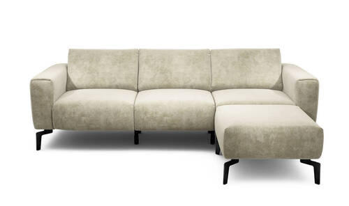 Dreisitzer inkl. Hocker in Samt Naturfarben  - Schwarz/Naturfarben, Design, Textil/Metall (250/86/86-94cm) - SENSOO