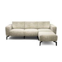 Dreisitzer inkl. Hocker in Samt Naturfarben  - Schwarz/Naturfarben, Design, Textil/Metall (250/86/86-94cm) - SENSOO