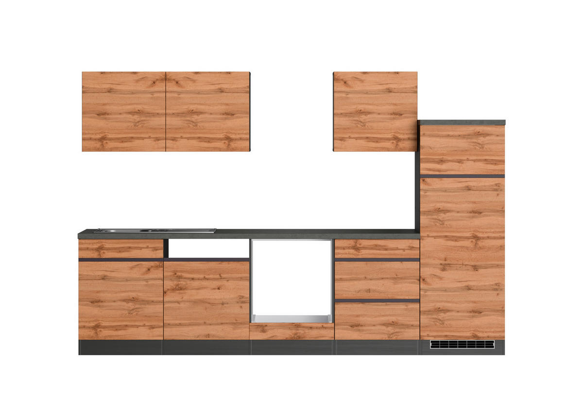 KÜCHENLEERBLOCK 300 cm   in Graphitfarben, Eiche Wotan  - Eiche Wotan/Graphitfarben, Design, Holzwerkstoff (300cm) - Held