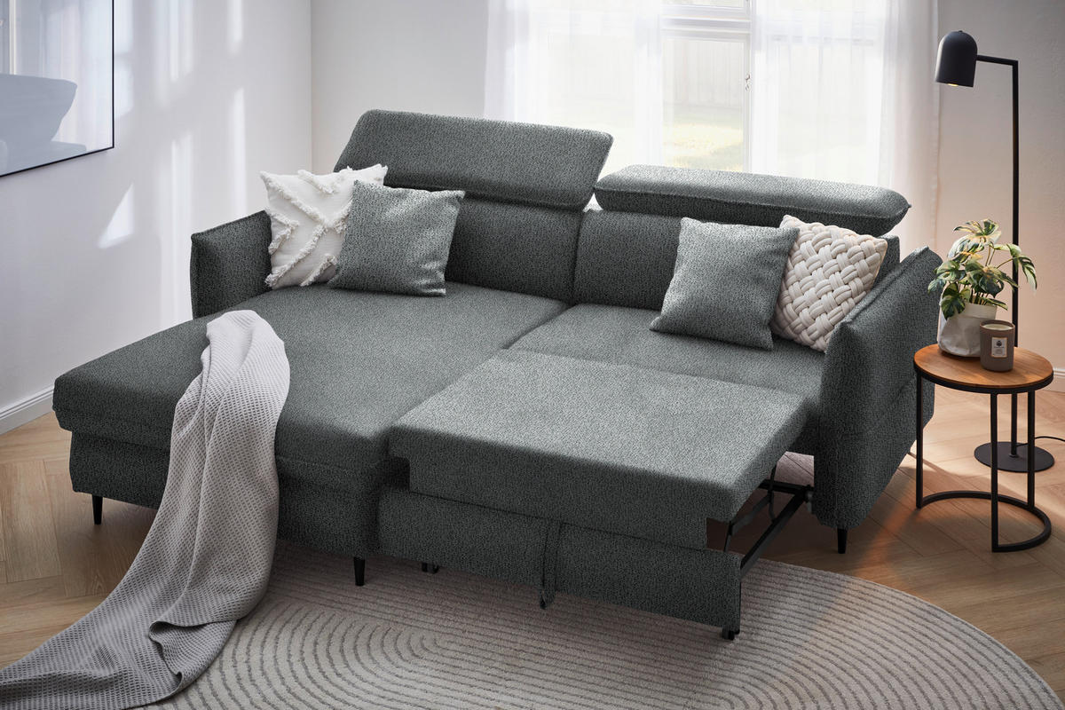 ECKSOFA in Flachgewebe Dunkelgrau  - Dunkelgrau/Schwarz, Design, Holz/Textil (185/232cm) - Stylife