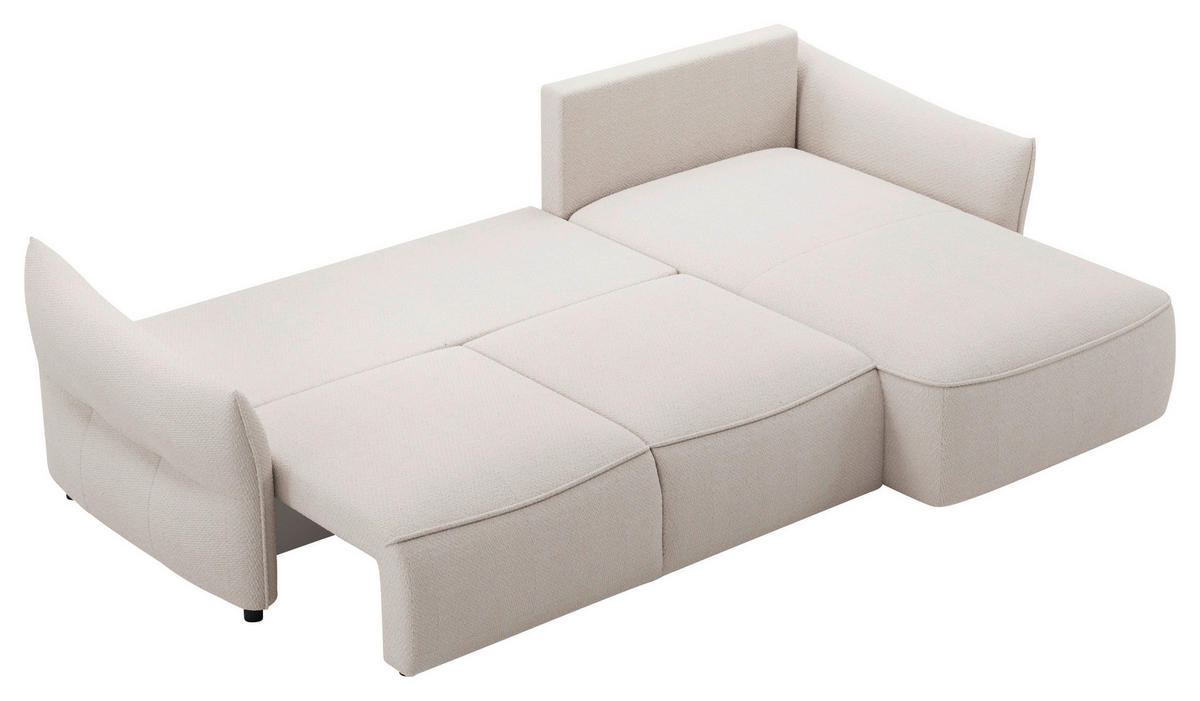 ECKSOFA Creme Webstoff Rückenkissen, Bettkasten, Schlaffunktion, Rücken echt, Liegefläche im Originalstoff  - Creme/Schwarz, KONVENTIONELL, Kunststoff/Textil (306/179cm) - Milino