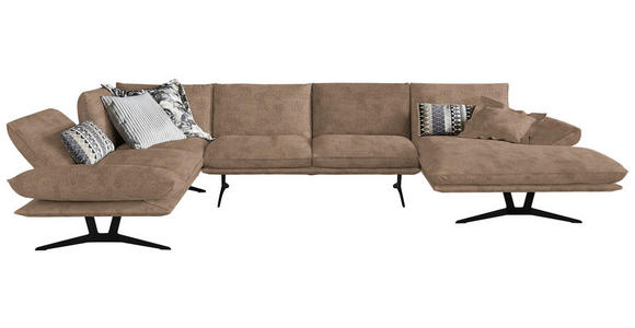WOHNLANDSCHAFT in Echtleder Greige - Greige/Schwarz, Natur, Leder/Metall (217/359/155cm) - Dieter Knoll