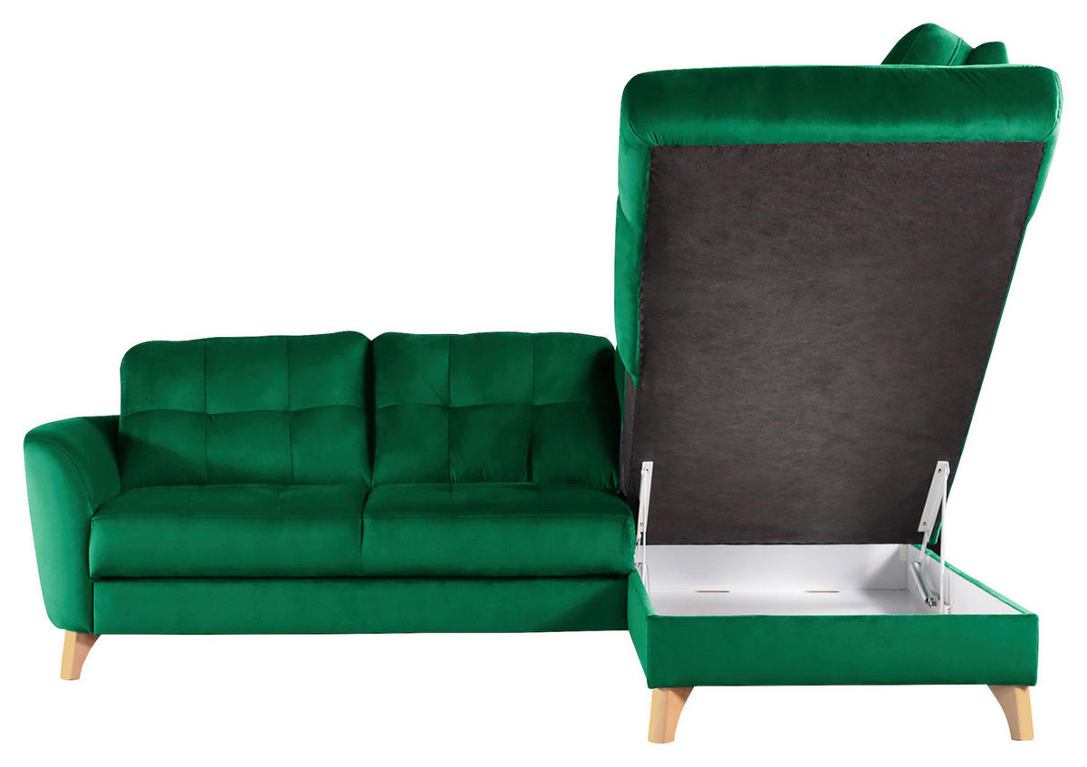 ECKSOFA Dunkelgrün Samt  - Dunkelgrün/Buchefarben, Design, Holz/Textil (236/190cm) - Livetastic