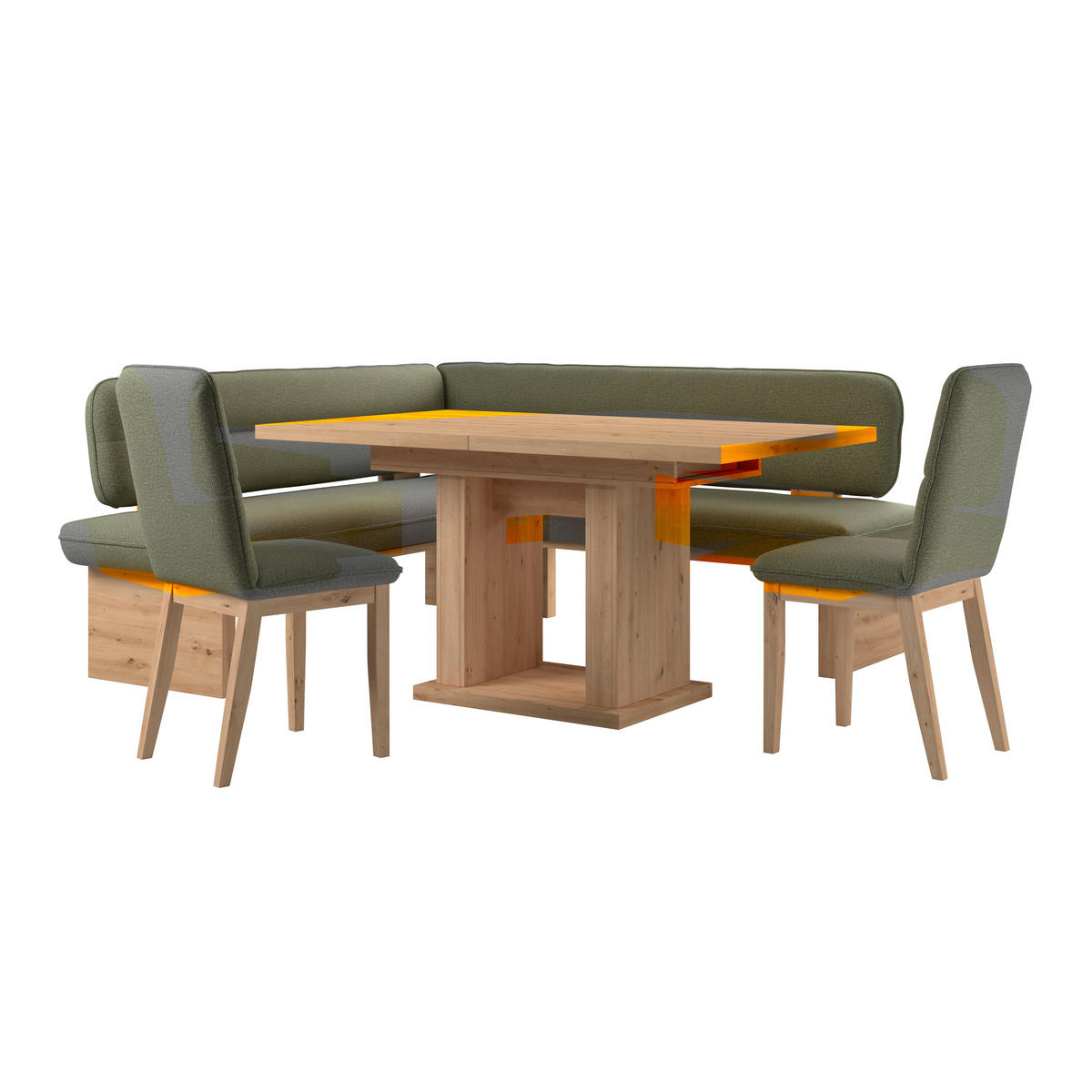 ECKBANK 170/212 cm Webstoff Grün Eiche Sperrholz   - Eichefarben/Grün, KONVENTIONELL, Holz/Textil (170/212cm) - Livetastic