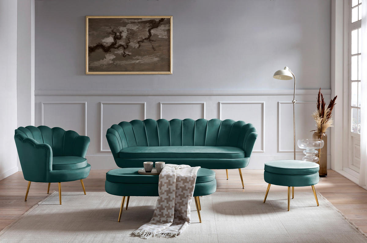 HOCKER in Textil Grün  - Goldfarben/Grün, MODERN, Textil/Metall (99/40/44cm) - Livetastic