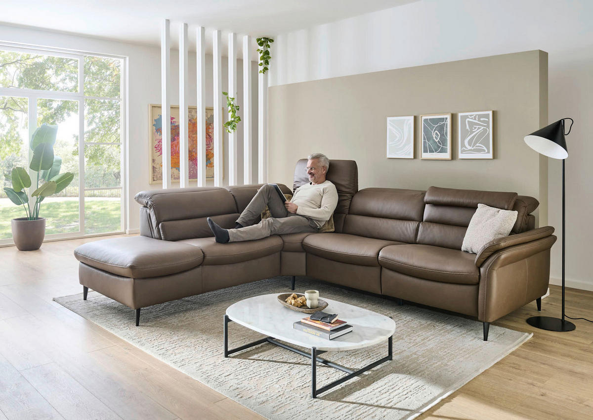 ECKSOFA Braun Echtleder  - Schwarz/Braun, Design, Leder/Metall (260/287cm) - Valdera