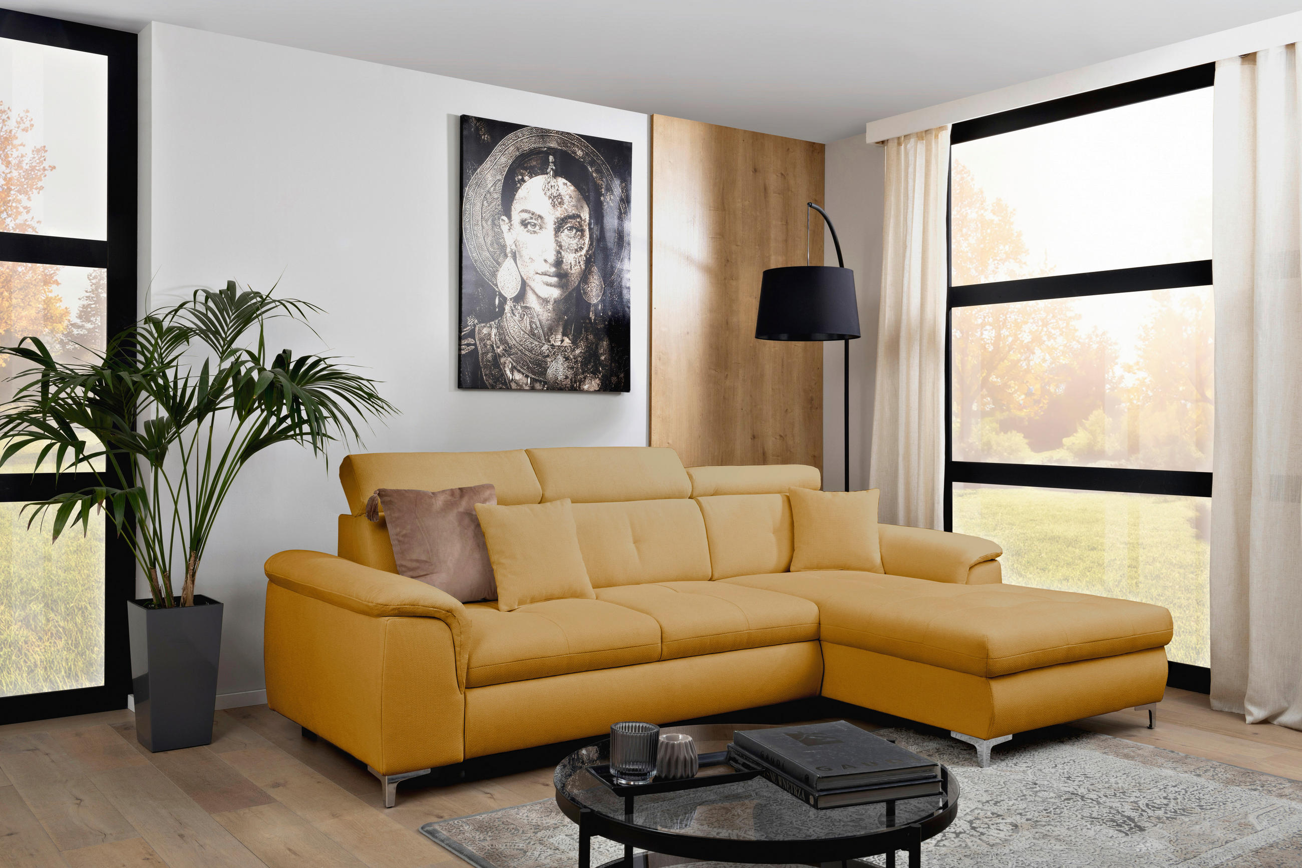 ECKSOFA in Flachgewebe Senfgelb  - Chromfarben/Senfgelb, Konventionell, Textil/Metall (268/175cm) - Carryhome