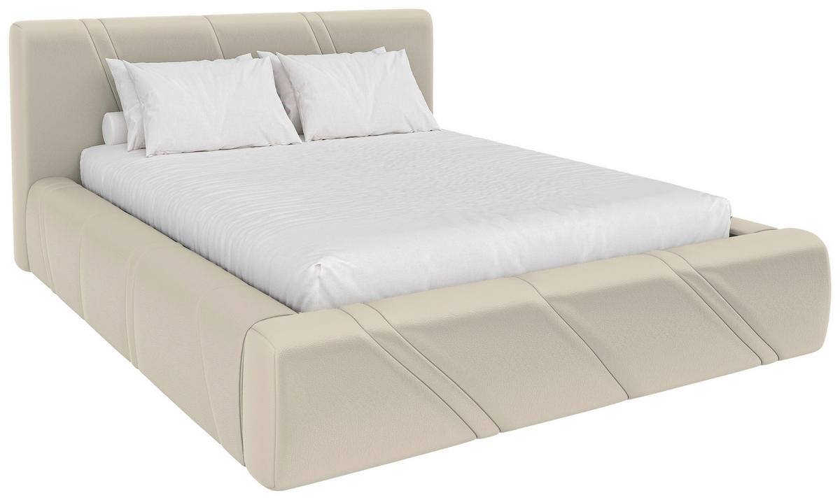 POLSTERBETT 140/200 cm,  in Beige, gepolstertes Kopfteil, Lattenrost, Bettkasten,  - Beige/Schwarz, Design, Holz/Kunststoff (140/200cm) - Chameo