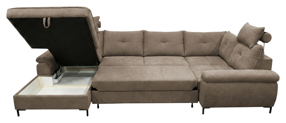 WOHNLANDSCHAFT SOLEI U in Chenille Taupe  - Taupe/Schwarz, Design, Kunststoff/Textil (188/334/184cm) - MID.YOU