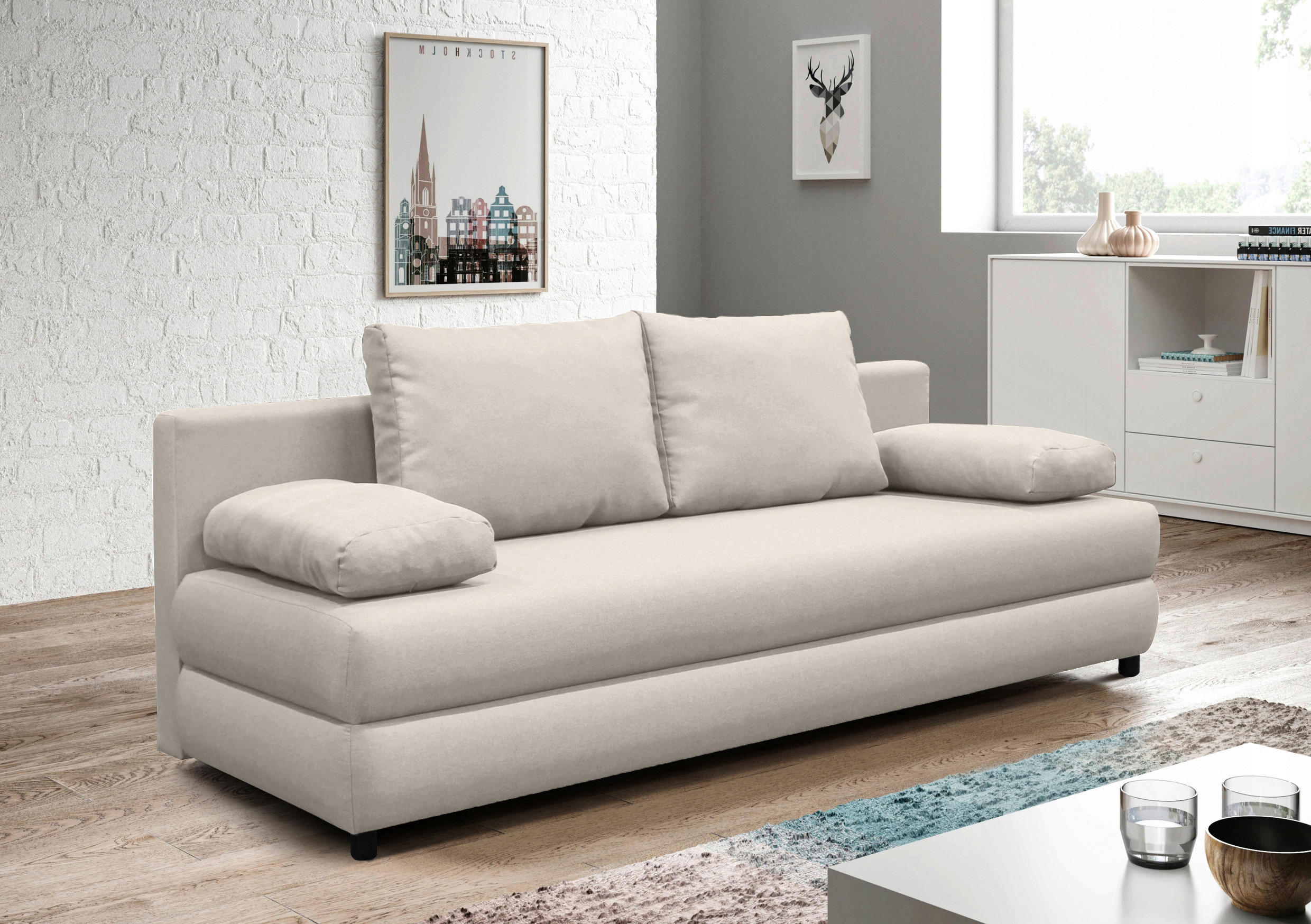 SCHLAFSOFA Webstoff Beige  - Beige/Schwarz, Design, Kunststoff/Textil (200/88/87cm) - P & B