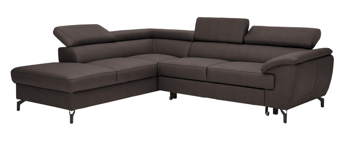 ECKSOFA in Echtleder Dunkelbraun  - Dunkelbraun/Schwarz, Design, Leder/Metall (220/256cm) - Celina Home