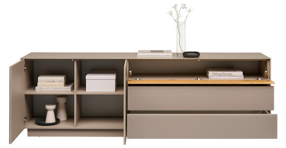 LOWBOARD Taupe, Eichefarben 207/69/42 cm - Taupe/Eichefarben, Design, Glas/Holz (207/69/42cm) - Novel