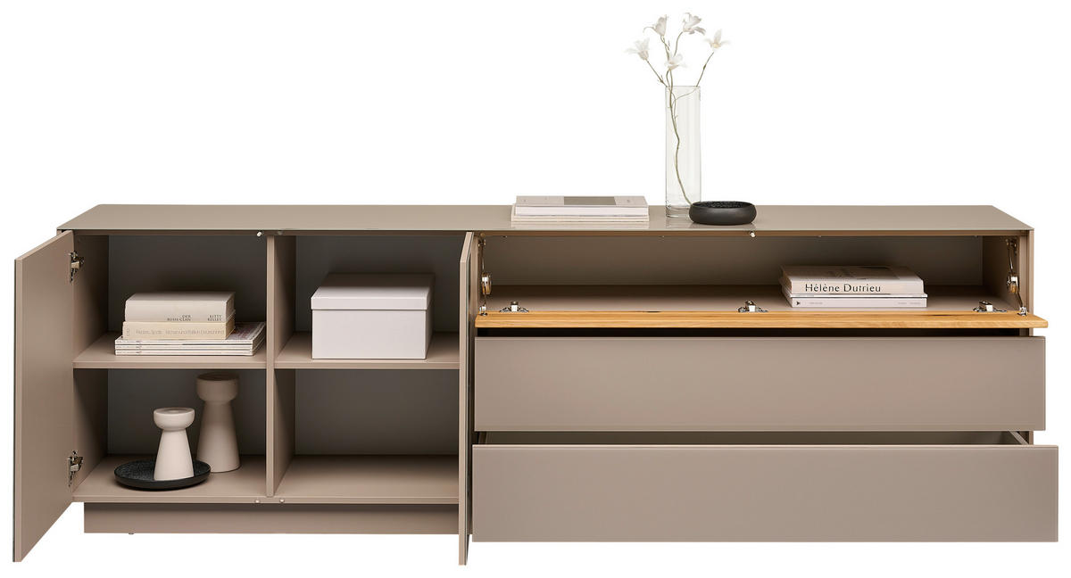 TV-SZEKRÉNY 207/69/42 cm  - tölgyfa/taupe, Design, faalapú anyag/Üveg (207/69/42cm) - Novel