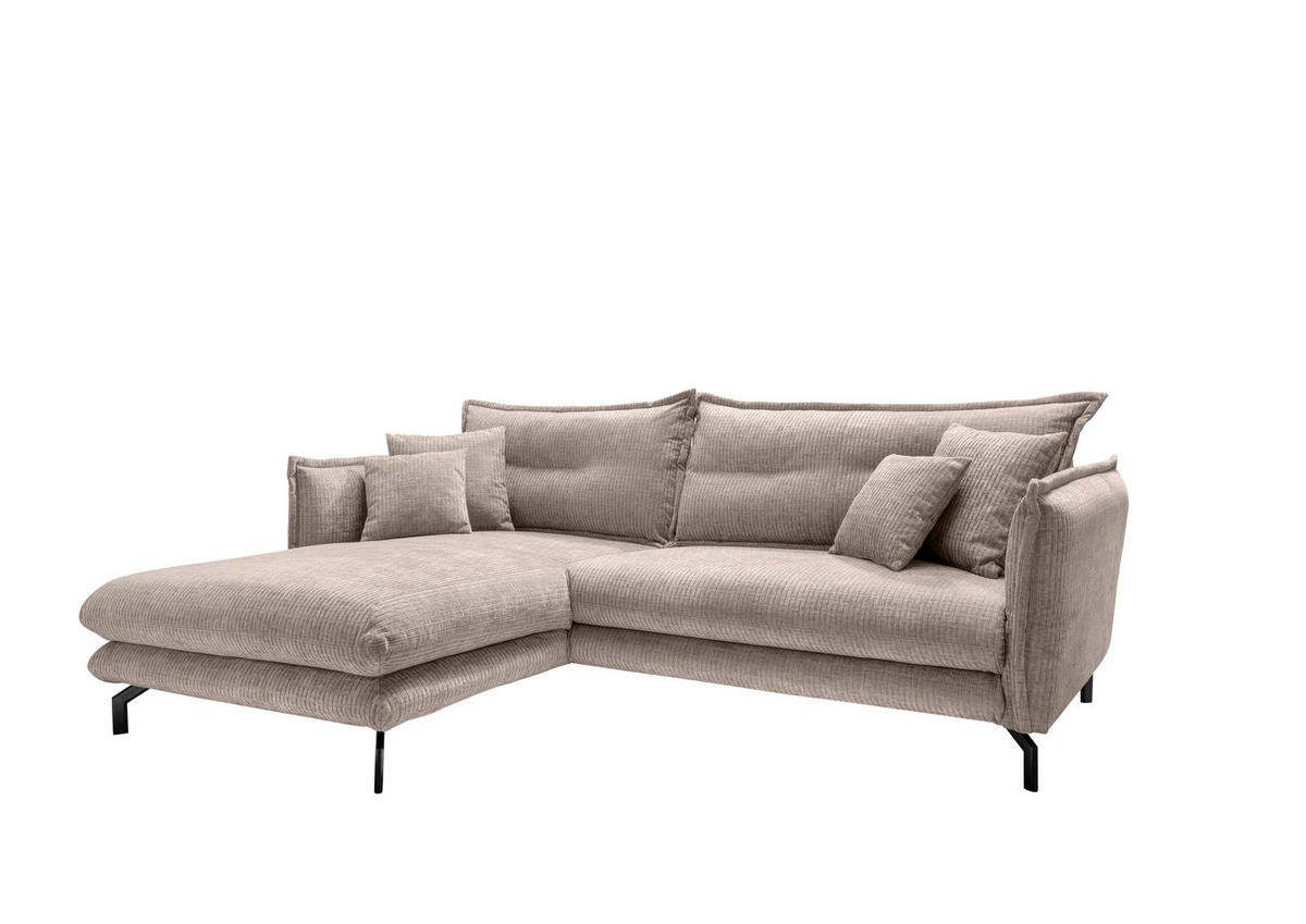 ECKSOFA in Velours Beige  - Beige/Schwarz, Design, Textil/Metall (180/255cm) - Livetastic