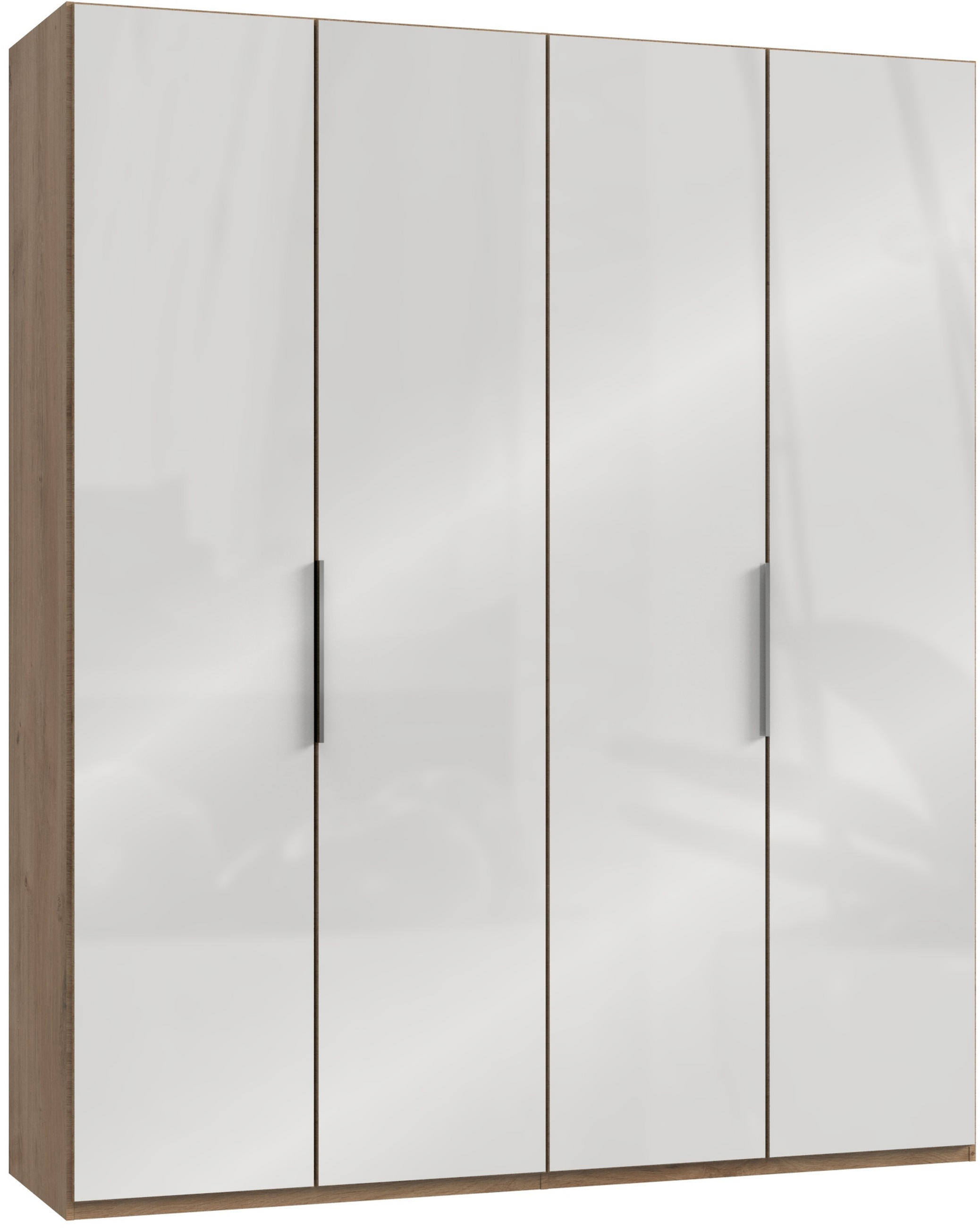 DREHTÜRENSCHRANK 200/236/58 cm 4-türig Weiß, Eichefarben  - Chromfarben/Eichefarben, MODERN, Glas/Holzwerkstoff (200/236/58cm) - MID.YOU