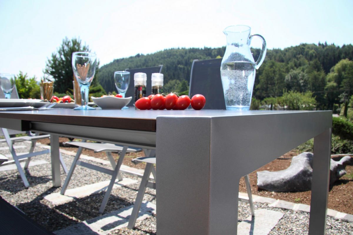 GARTENSET beschichtet Aluminium  - Platinfarben/Anthrazit, Basics, Textil/Metall (160+60/98/74cm) - Acamp