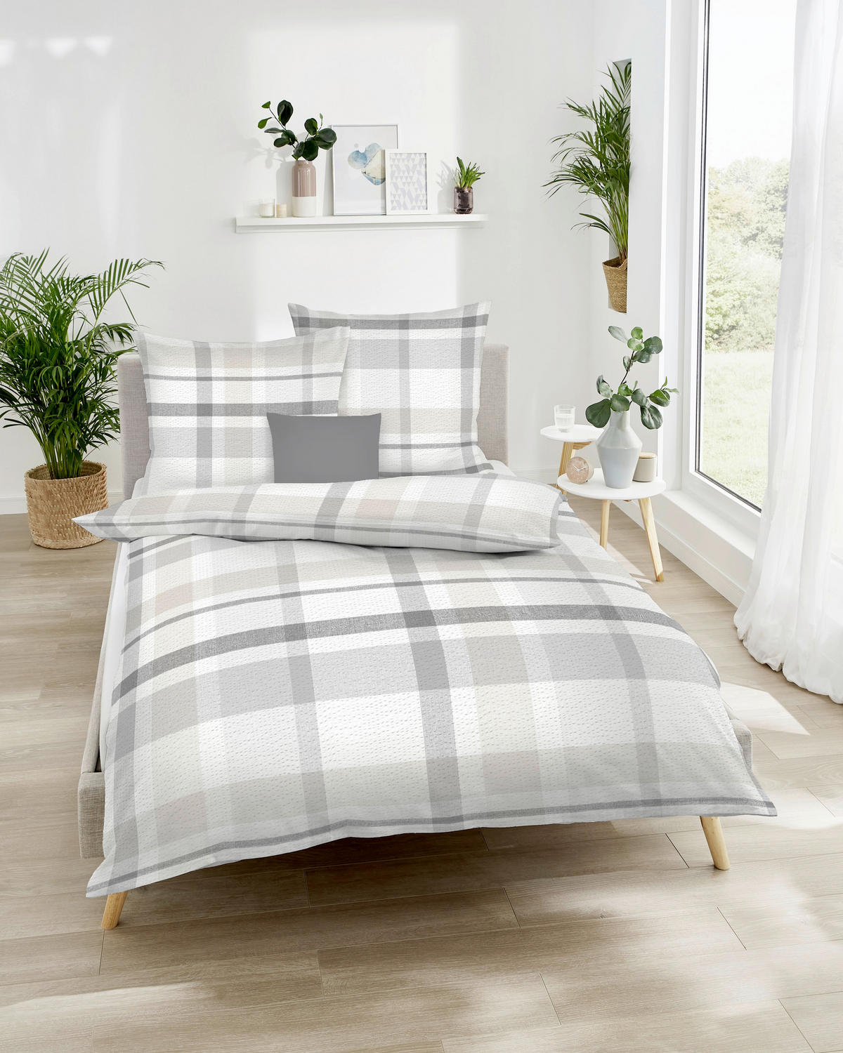 POSTELJNINA Madras Karo 140/200 cm mečkanka srebrne barve  - srebrne barve, Konvencionalno, tekstil (140/200cm) - Kaeppel