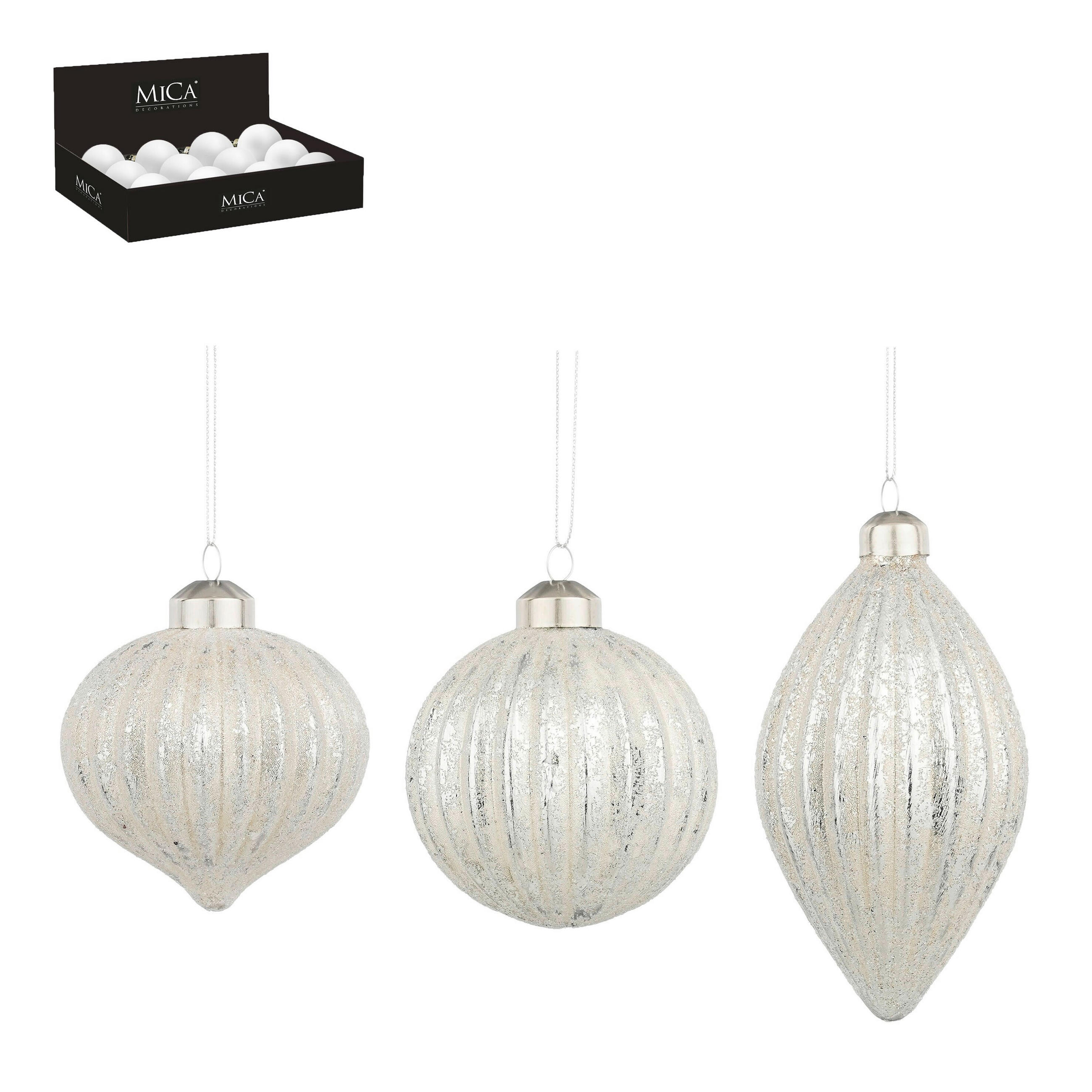 KARÁCSONYFADÍSZ - ezüstszínű, Basics, üveg (8/8/8cm)