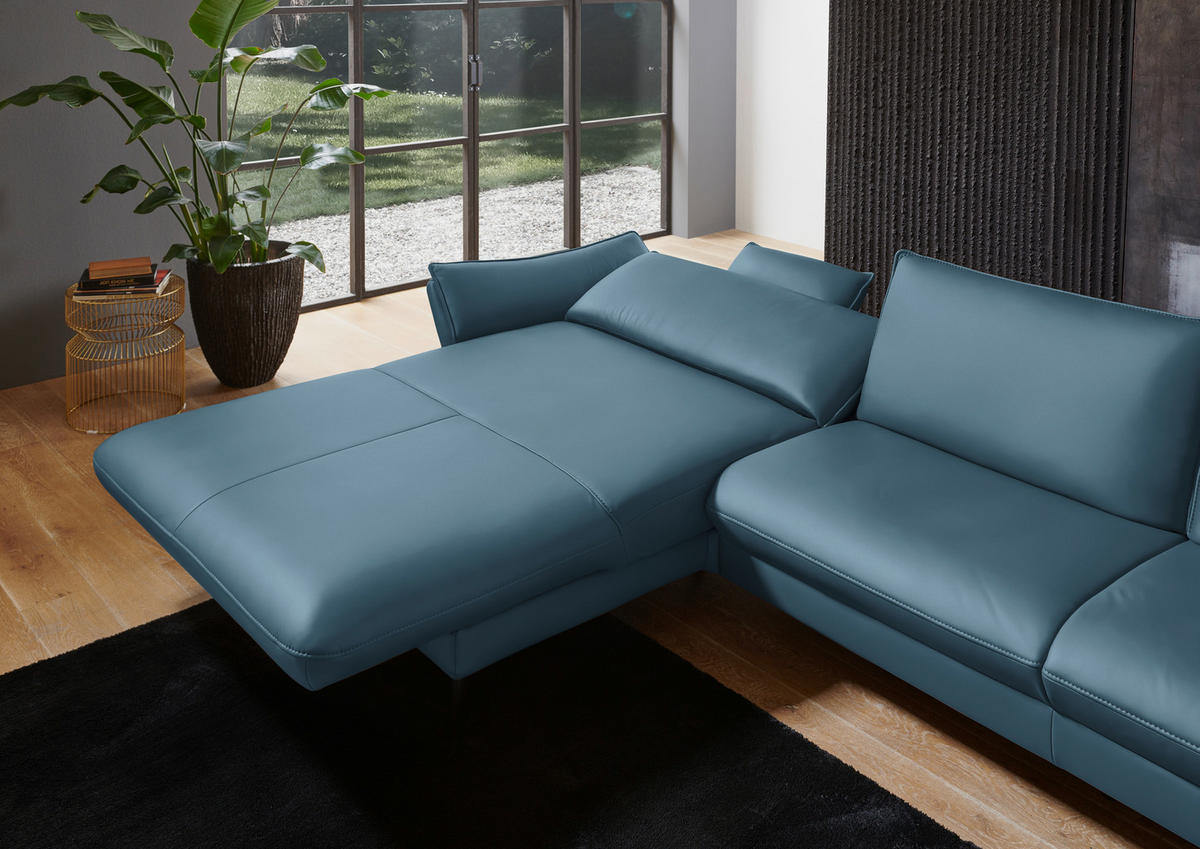 ECKSOFA in Echtleder Hellblau  - Schwarz/Hellblau, Design, Leder/Metall (172/334cm) - Valdera