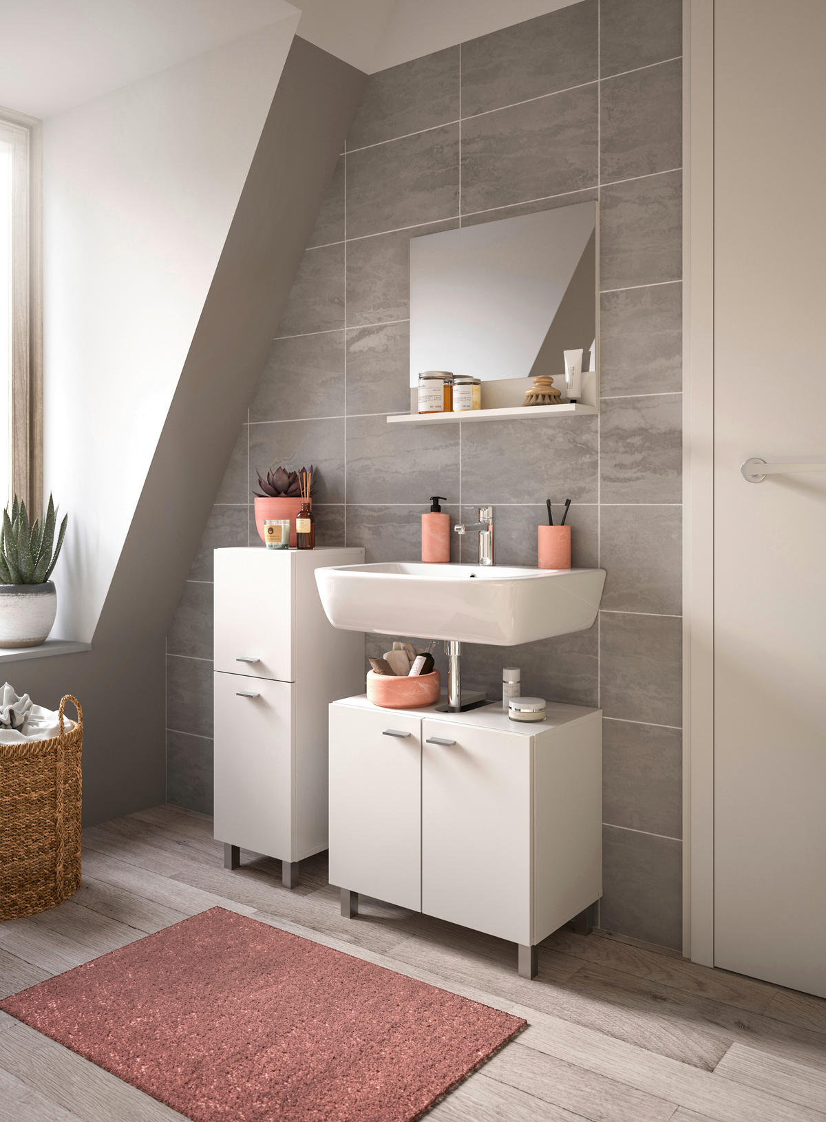 BADEZIMMER 3-teilig  in 87 cm  - Silberfarben/Weiß, MODERN, Glas/Holzwerkstoff (87cm) - MID.YOU