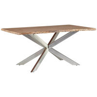 JEDILNA MIZA, v celoti masivno akacija naravne barve  - barve nerjavečega jekla/naravne barve, Trendi, kovina/les (160/76/100cm) - MID.YOU