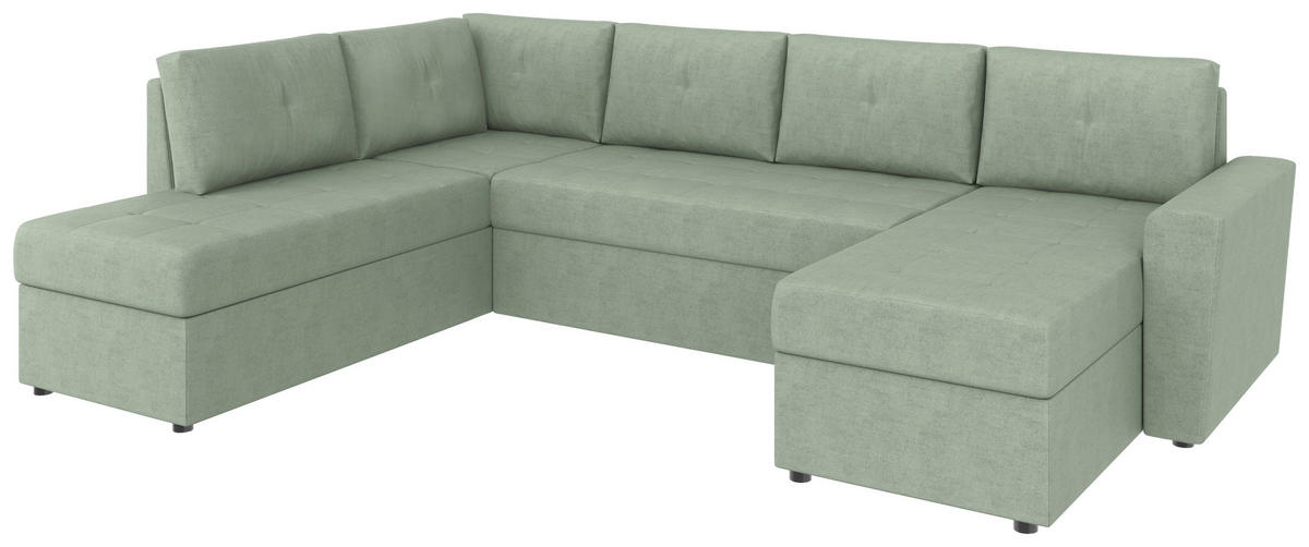 WOHNLANDSCHAFT TERMOLI Mintgrün Jacquard  - Schwarz/Mintgrün, Design, Kunststoff/Textil (212/297/155cm) - MID.YOU