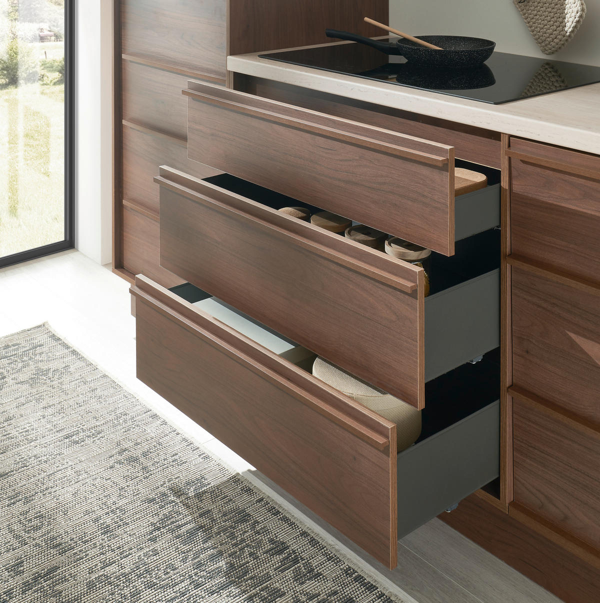 KÜCHENBLOCK 264 cm   in Nussbaumfarben  - Beige/Nussbaumfarben, Trend, Holzwerkstoff/Kunststoff (264cm) - P & B