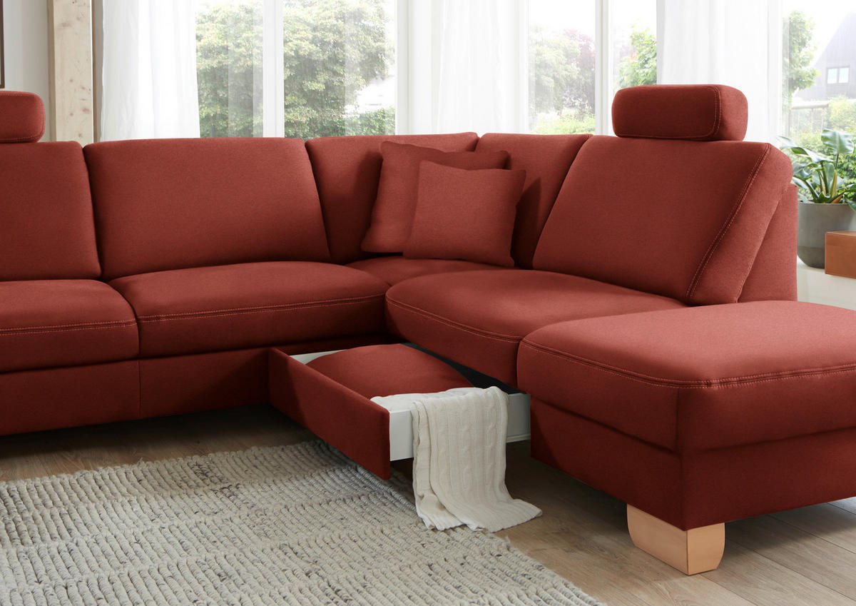 ECKSOFA in Mikrofaser Rot  286/236 cm  - Wildeiche/Beige, Natur, Holz/Textil (286/236cm) - Voleo