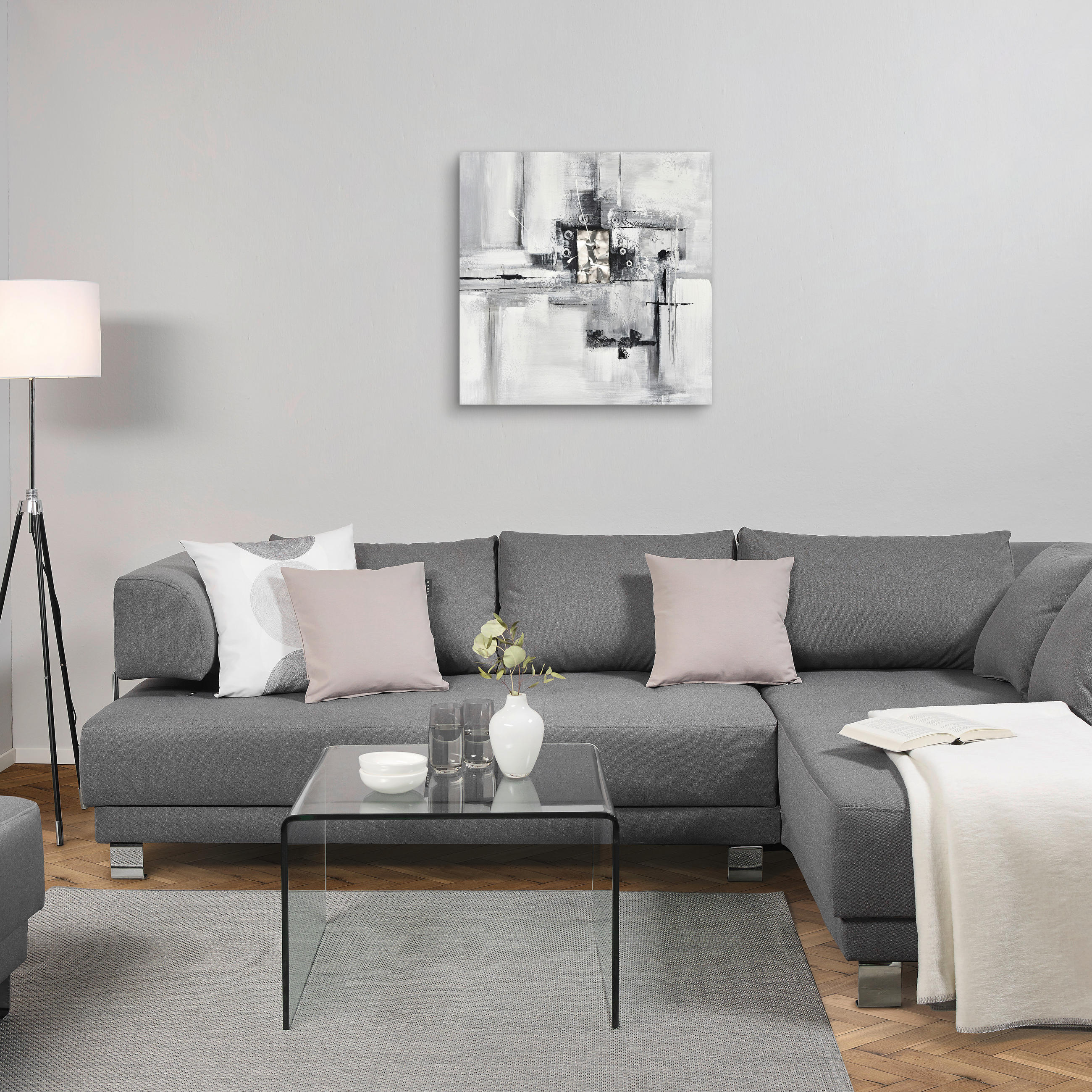 ÖLGEMÄLDE Abstraktes 85/85 cm  - Silberfarben/Weiß, Design, Holz/Kunststoff (85/85cm) - Monee
