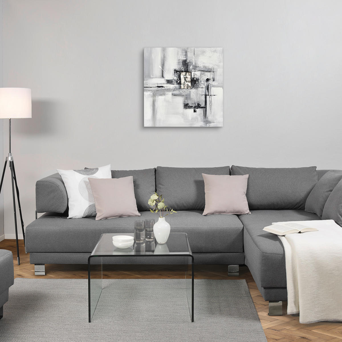 ÖLGEMÄLDE Abstraktes 85/85 cm  - Silberfarben/Weiß, Design, Holz/Kunststoff (85/85cm) - Monee