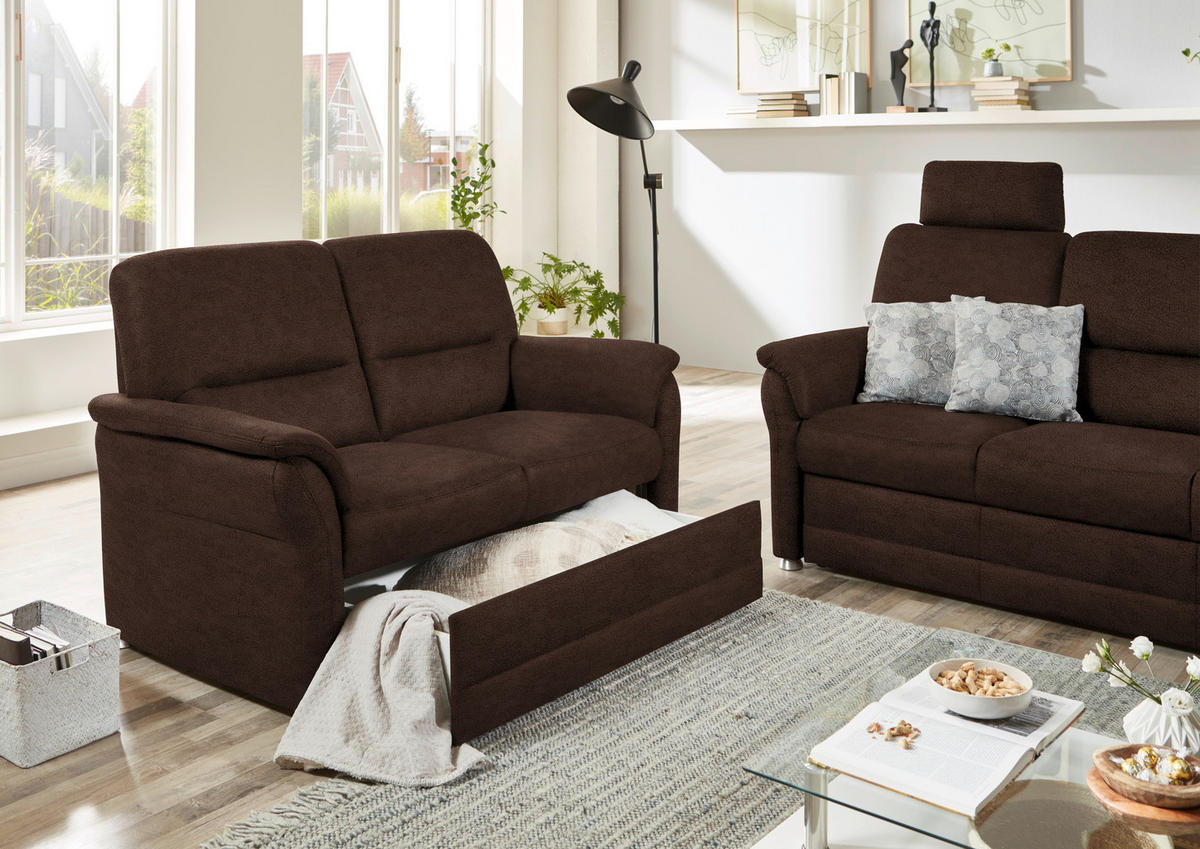 SITZGARNITUR in Mikrofaser Dunkelbraun  - Dunkelbraun/Alufarben, KONVENTIONELL, Textil/Metall (192,0/96/89cm) - Beldomo Comfort