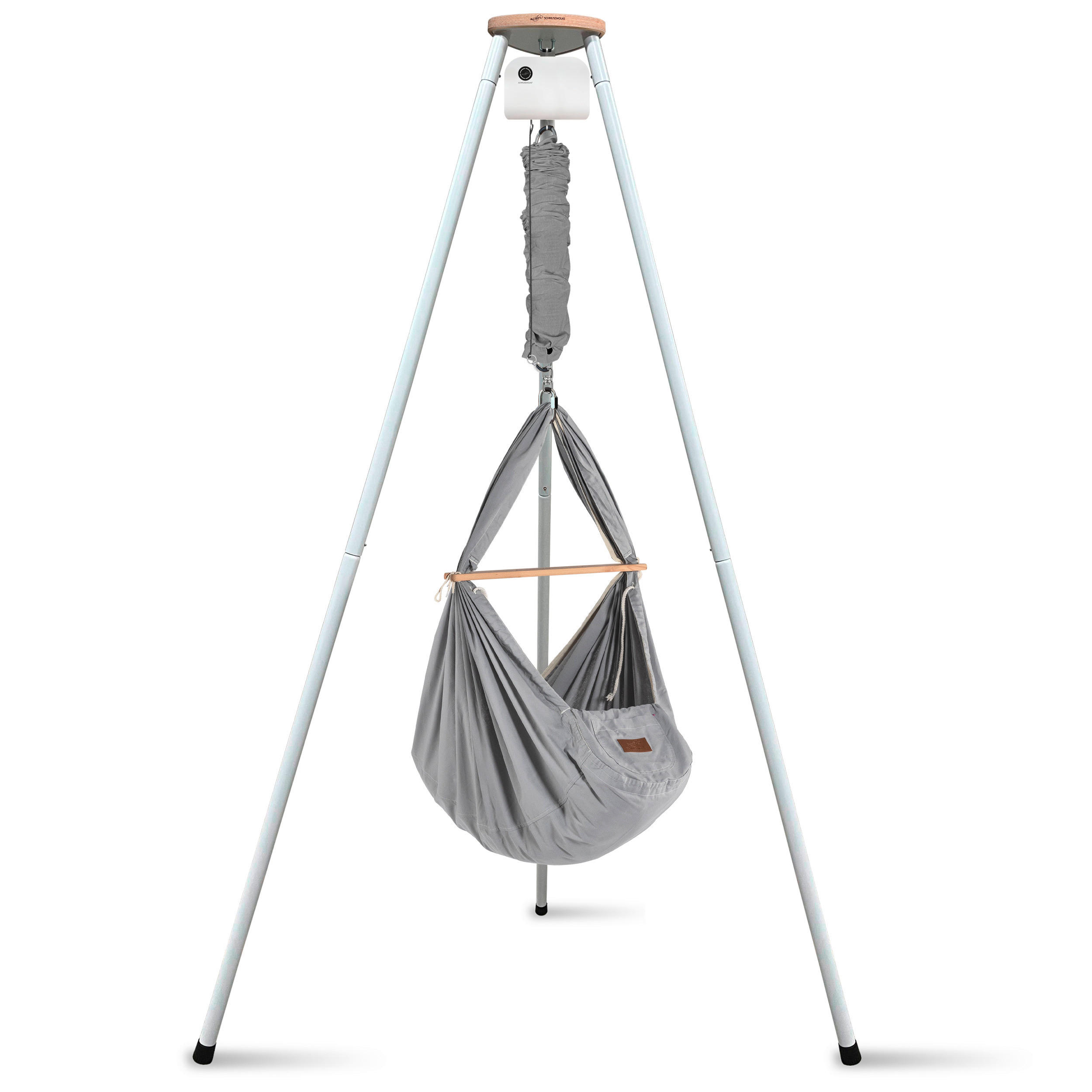 FEDERWIEGE Set inkl. Tipi-Gestell und Motor  Weiß, Grau  - Weiß/Grau, Basics, Kunststoff/Textil (135/194/135cm) - SCHMUSEWOLKE