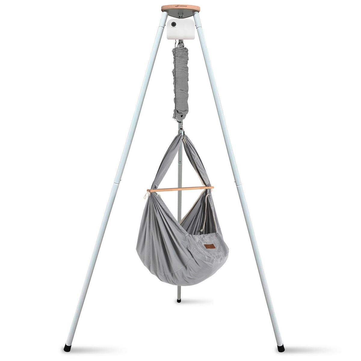 FEDERWIEGE Set inkl. Tipi-Gestell und Motor  Weiß, Grau  - Weiß/Grau, Basics, Kunststoff/Textil (135/194/135cm) - SCHMUSEWOLKE